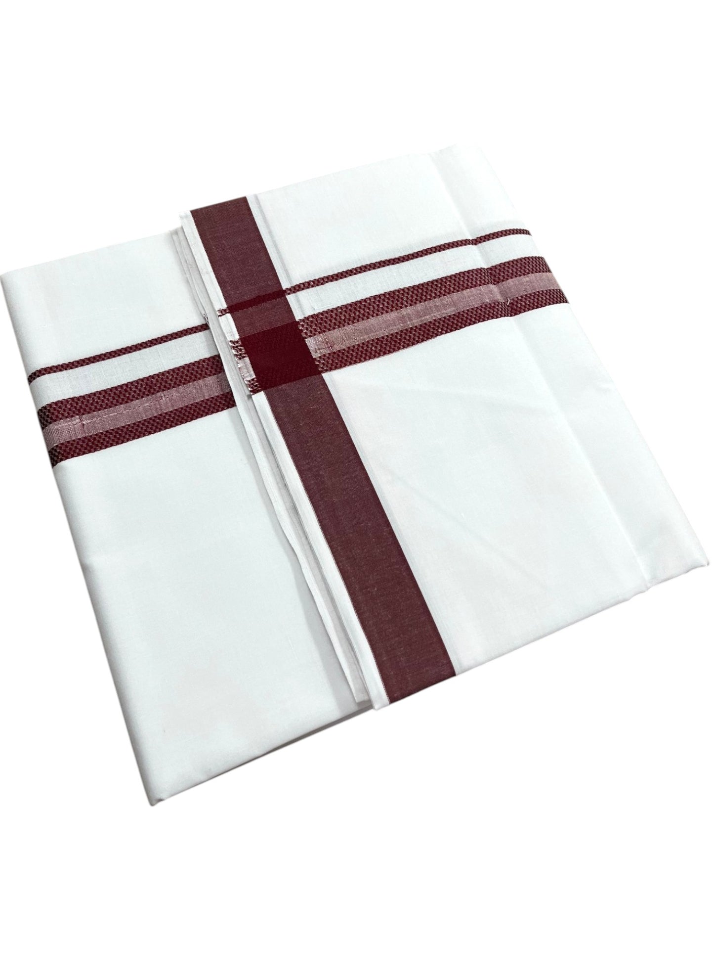 Southloom Pure White Cotton Mundu with Maroon Border (South Indian Kerala Dhoti)
