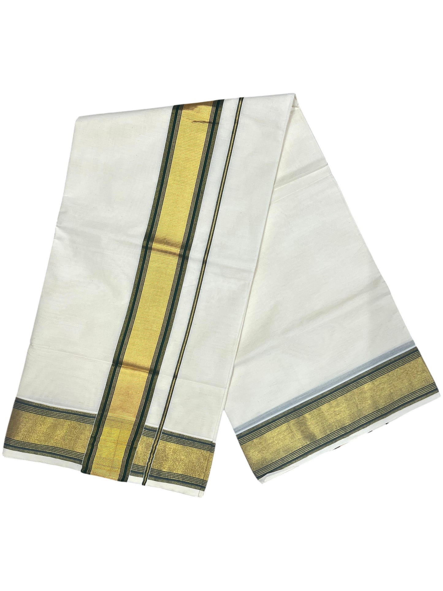 Southloom Kerala Cotton Kasavu Saree with Green Border
