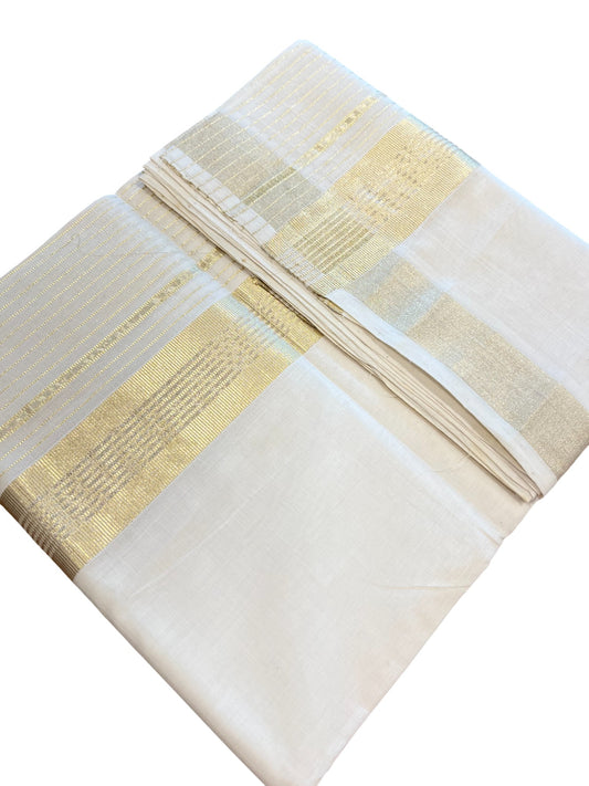Southloom Premium Handloom Cotton Gold Kasavu Double Mundu with Stripes on Kara