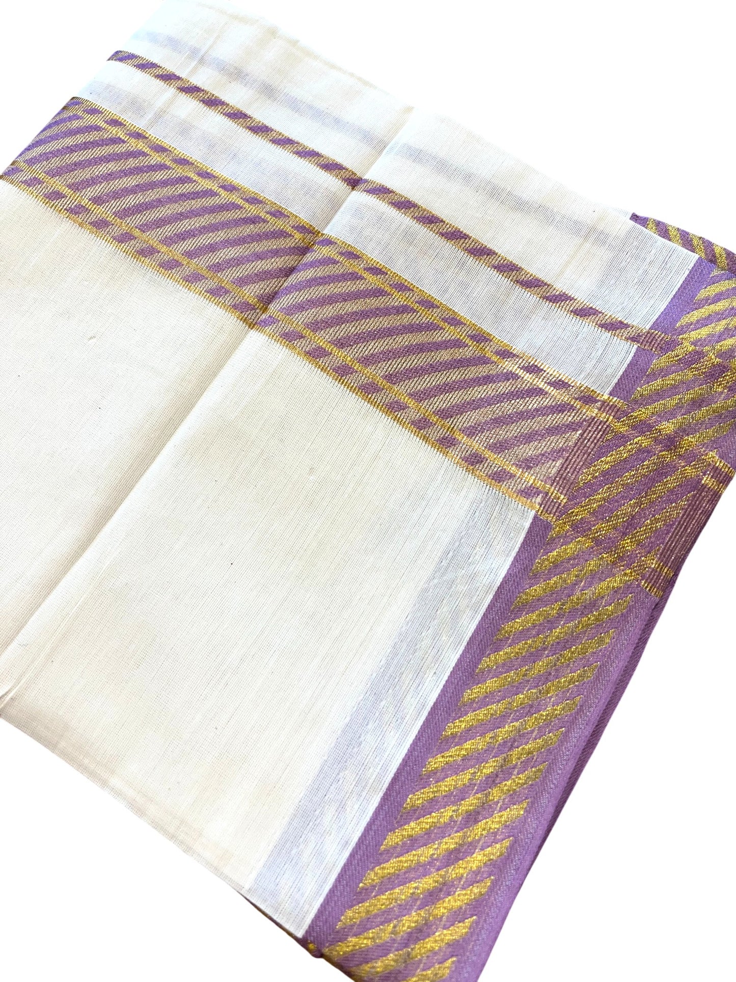 Southloom Off White Cotton Single Mundu with Ksavu and Kara Pink Border (South Indian Dhoti)