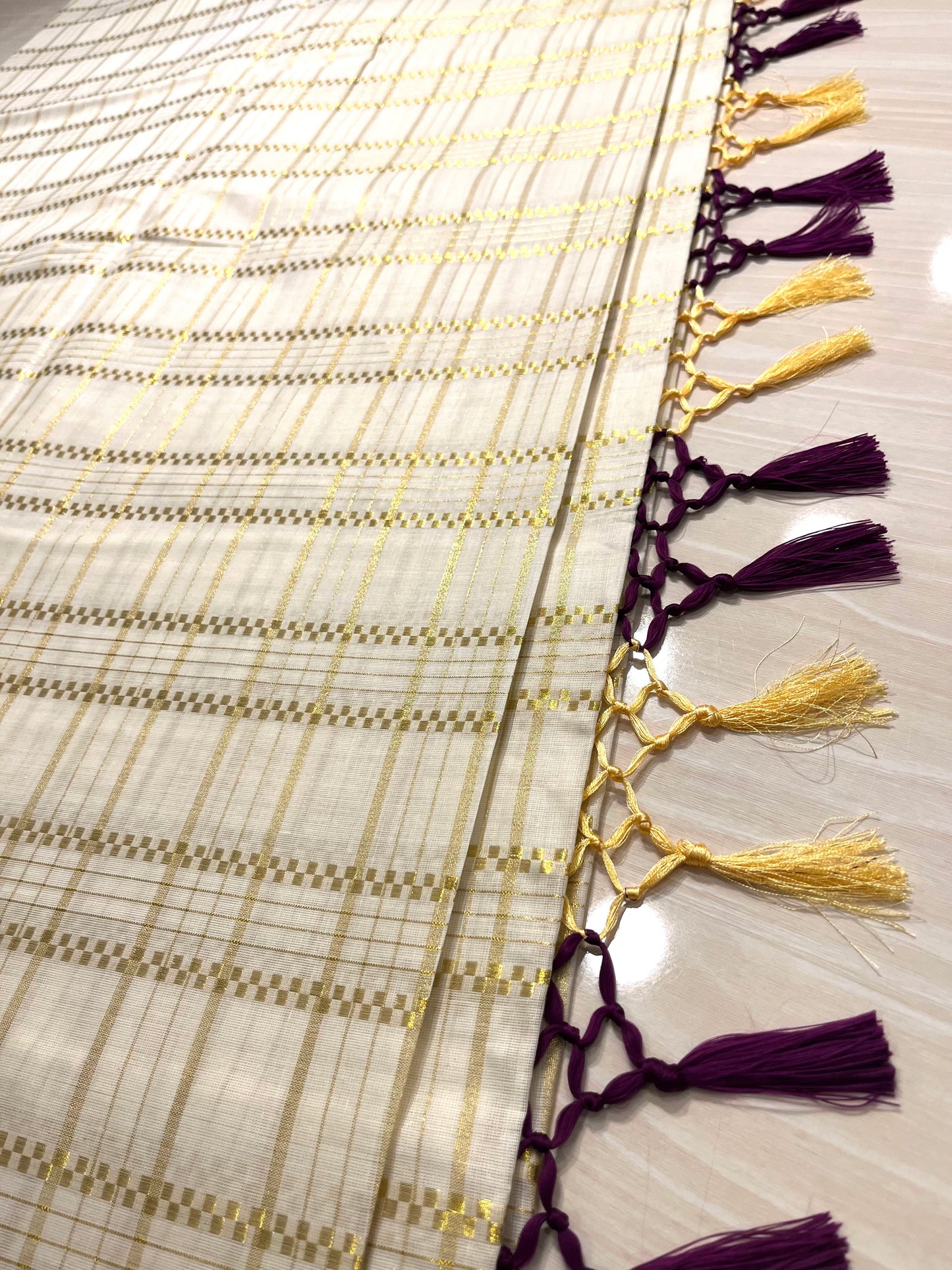 Cotton Check Purple Saree SL141