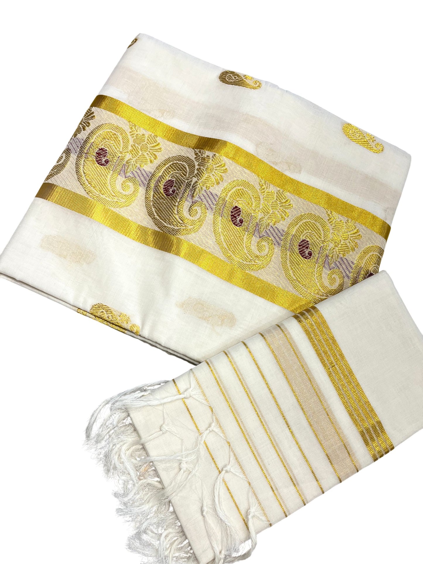 Southloom Premium Handloom Cotton Churidar Salwar Material with Kasavu Woven Design (include Lines Shawl / Dupatta)