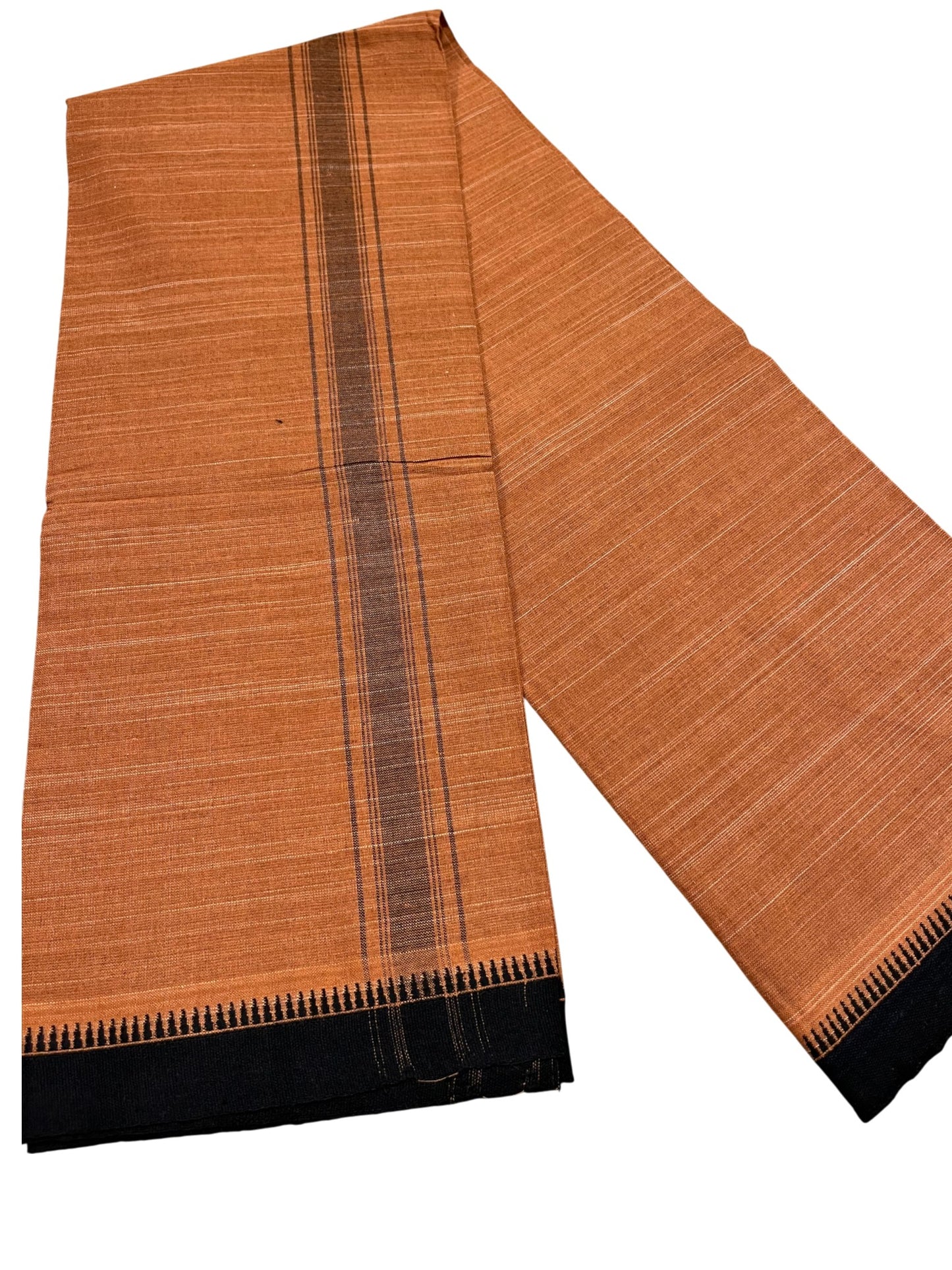 Southloom Saffron (Kaavi) Black Printed Single Mundu / Lungi (South Indian Kerala Dhoti)