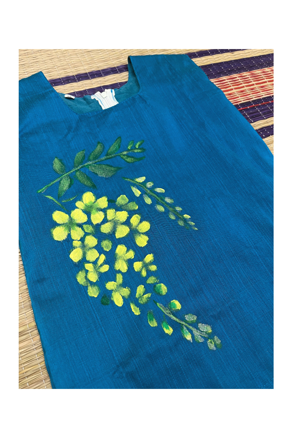 Southloom Kerala Pavada Blue Blouse with Floral Mural Designs (Age - 8 Years)