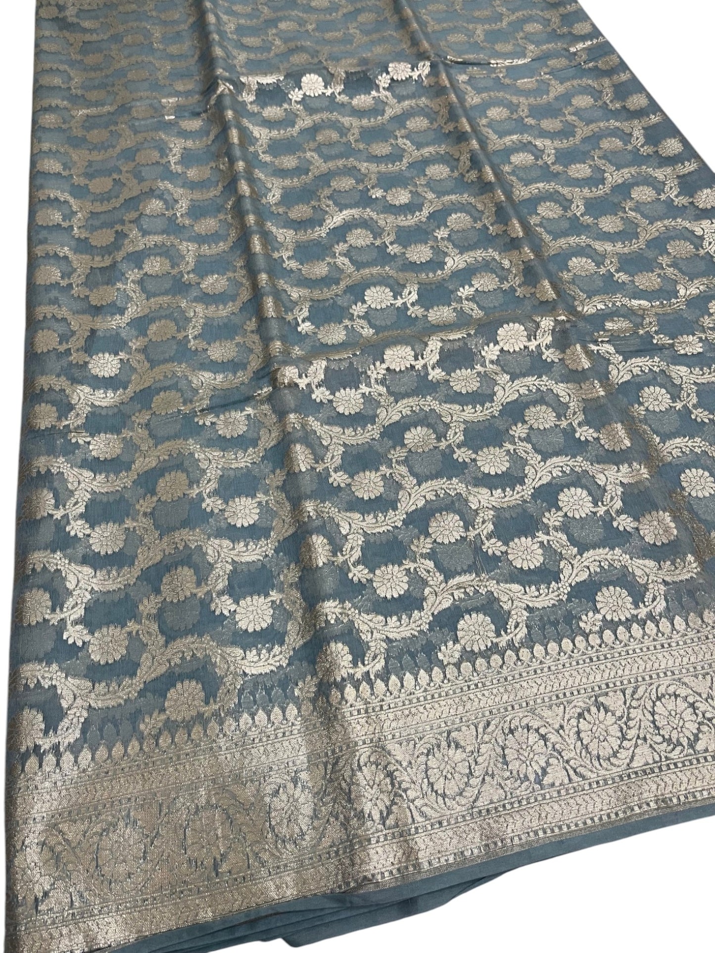 Southloom Cotton Banarasi Silk Saree with Woven Work on Body and Borders (Gray)