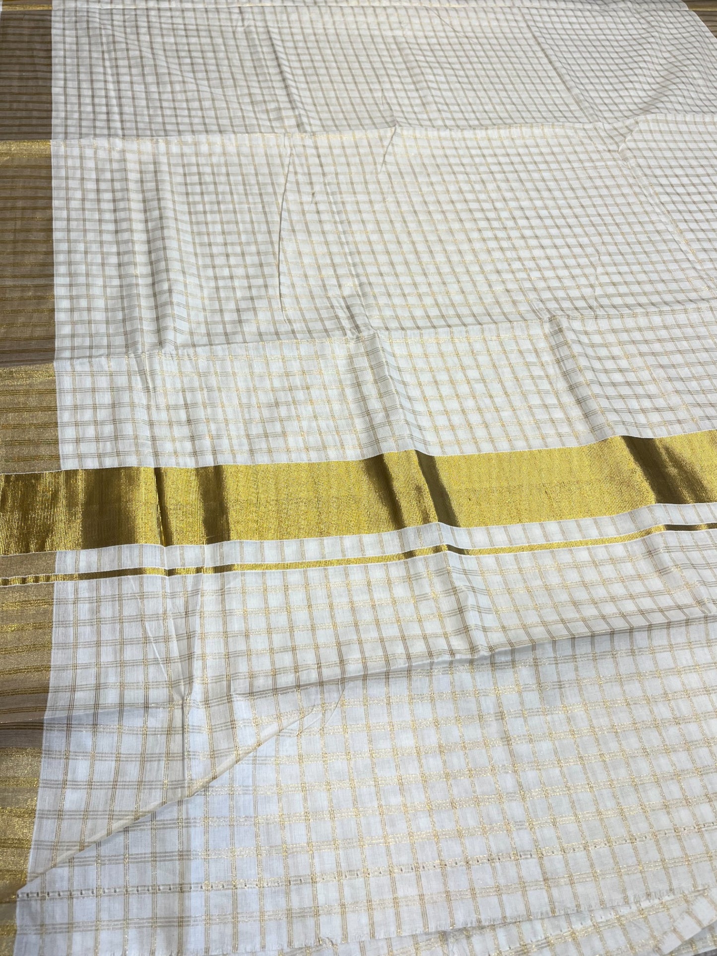 Southloom Pure Cotton Kerala Kasavu Check Saree with Woven Work