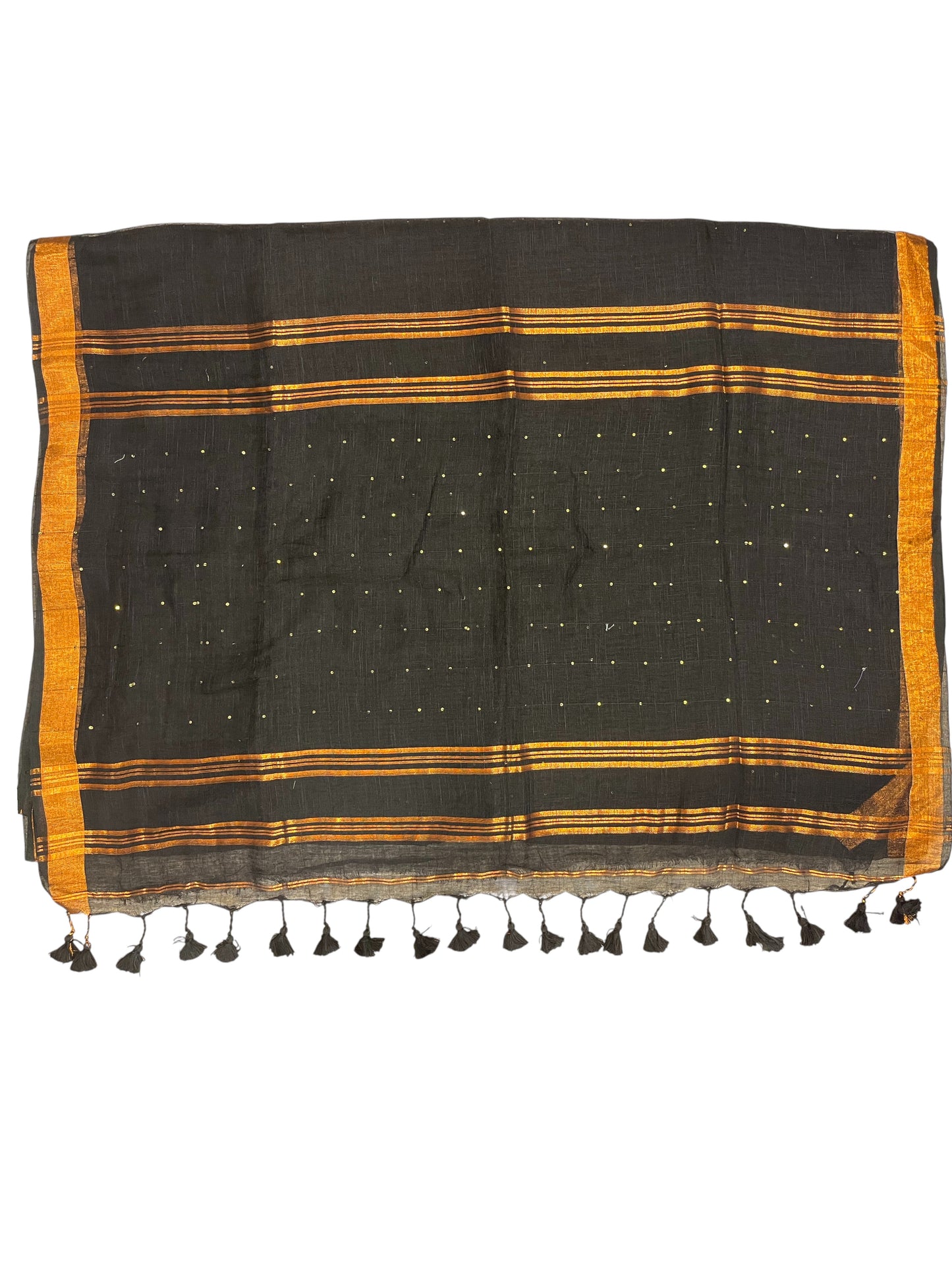 Southloom Mul Cotton 120 x 120 Soft Fabric Onam Saree in Blackwith Sequins Work