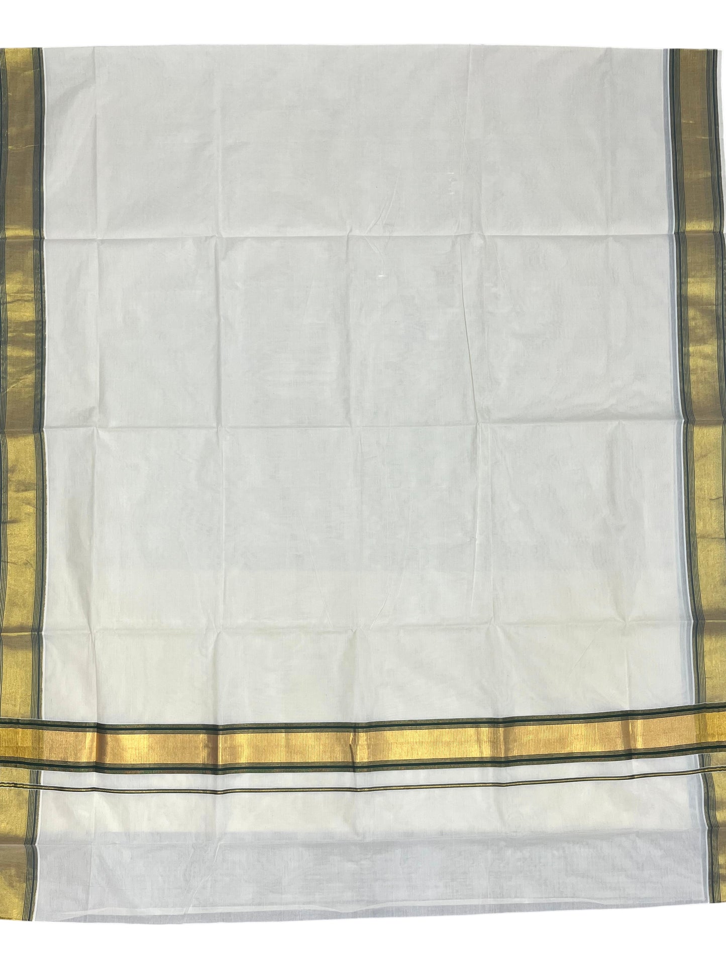 Southloom Kerala Cotton Kasavu Saree with Green Border