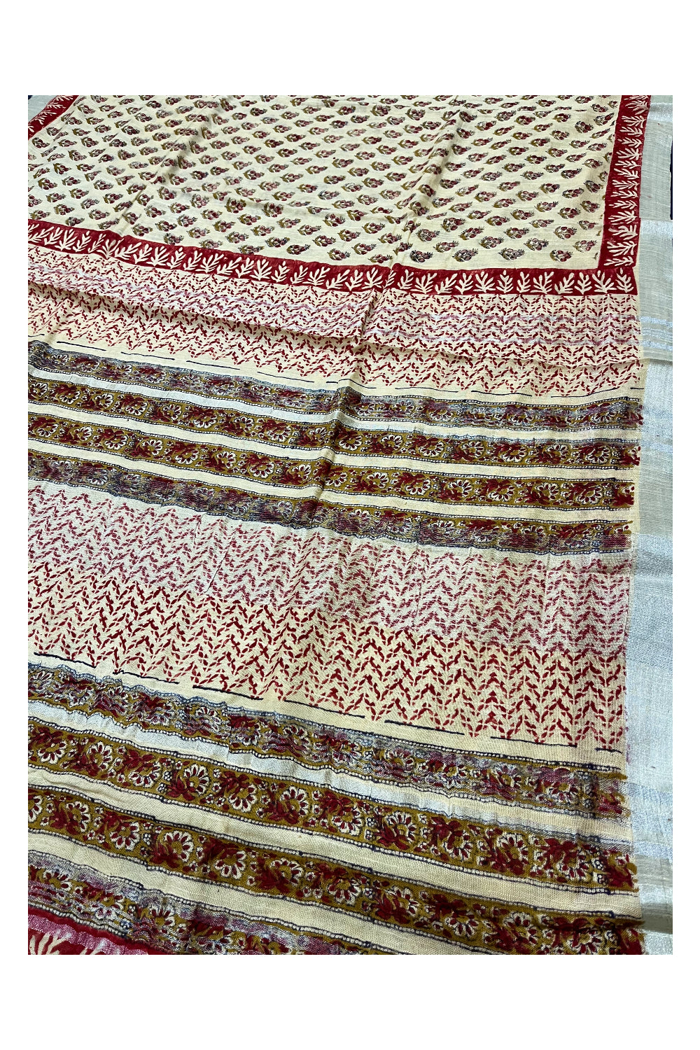 Southloom Linen Light Brown Designer Saree with Floral Prints