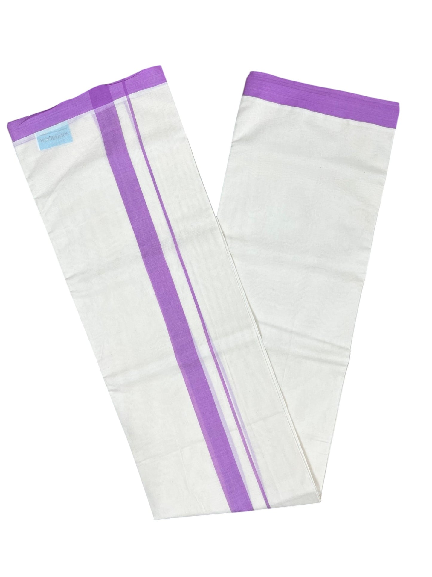 Southloom Kerala Pure Cotton Double Mundu with Lavander Border (South Indian Kerala Dhoti)