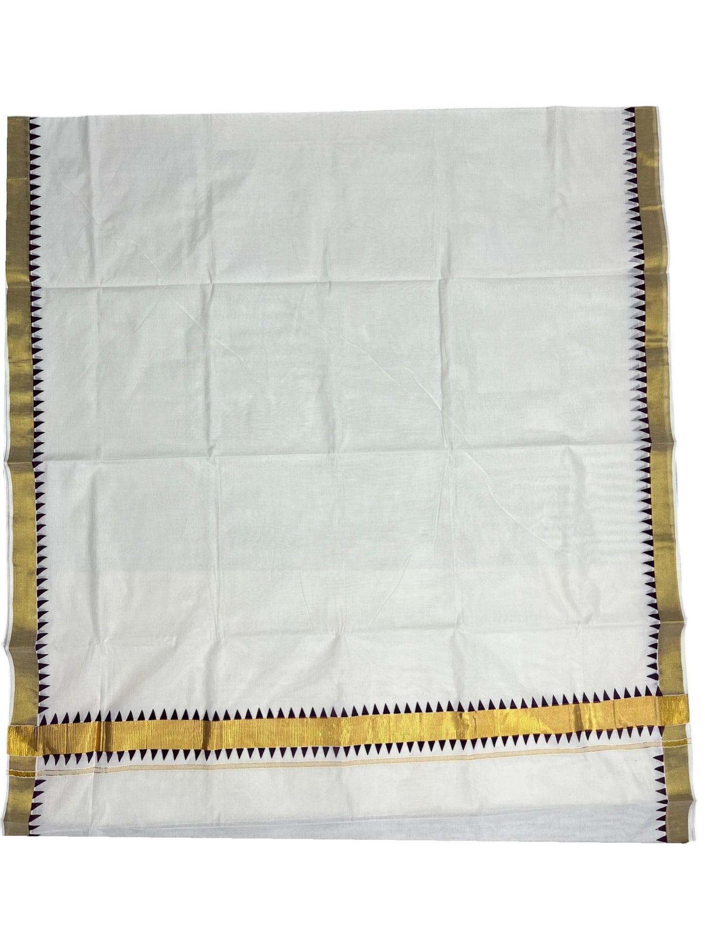 Southloom Cotton Kerala Kasavu Saree with purple Tample Design Border