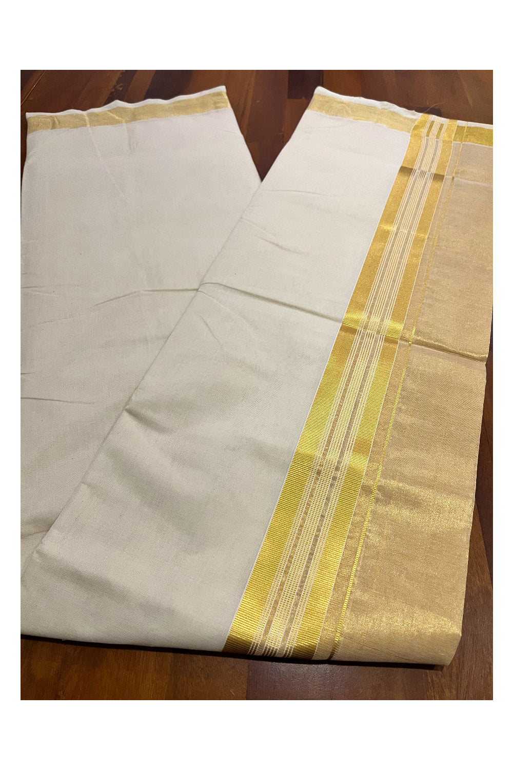 Southloom Premium Handloom Pure Cotton Wedding Mundu with Tissue Kasavu on Border (South Indian Kerala Dhoti)