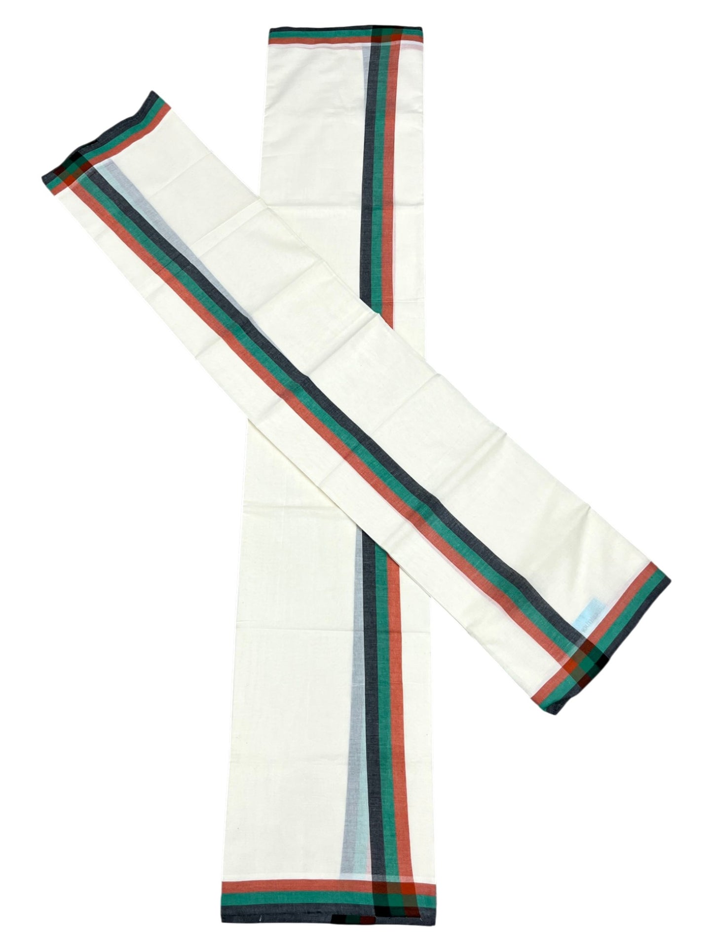 Southloom Pure Cotton Kerala Single Set Mundu (Mundum Neriyathum) Black & Green Border