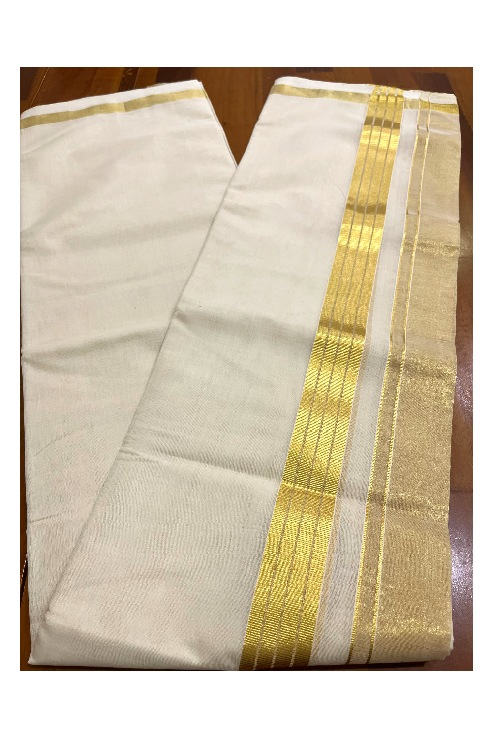 Southloom Premium Balaramapuram Handloom Wedding Mundu with Kasavu Lines Woven Border (South Indian Kerala Dhoti)