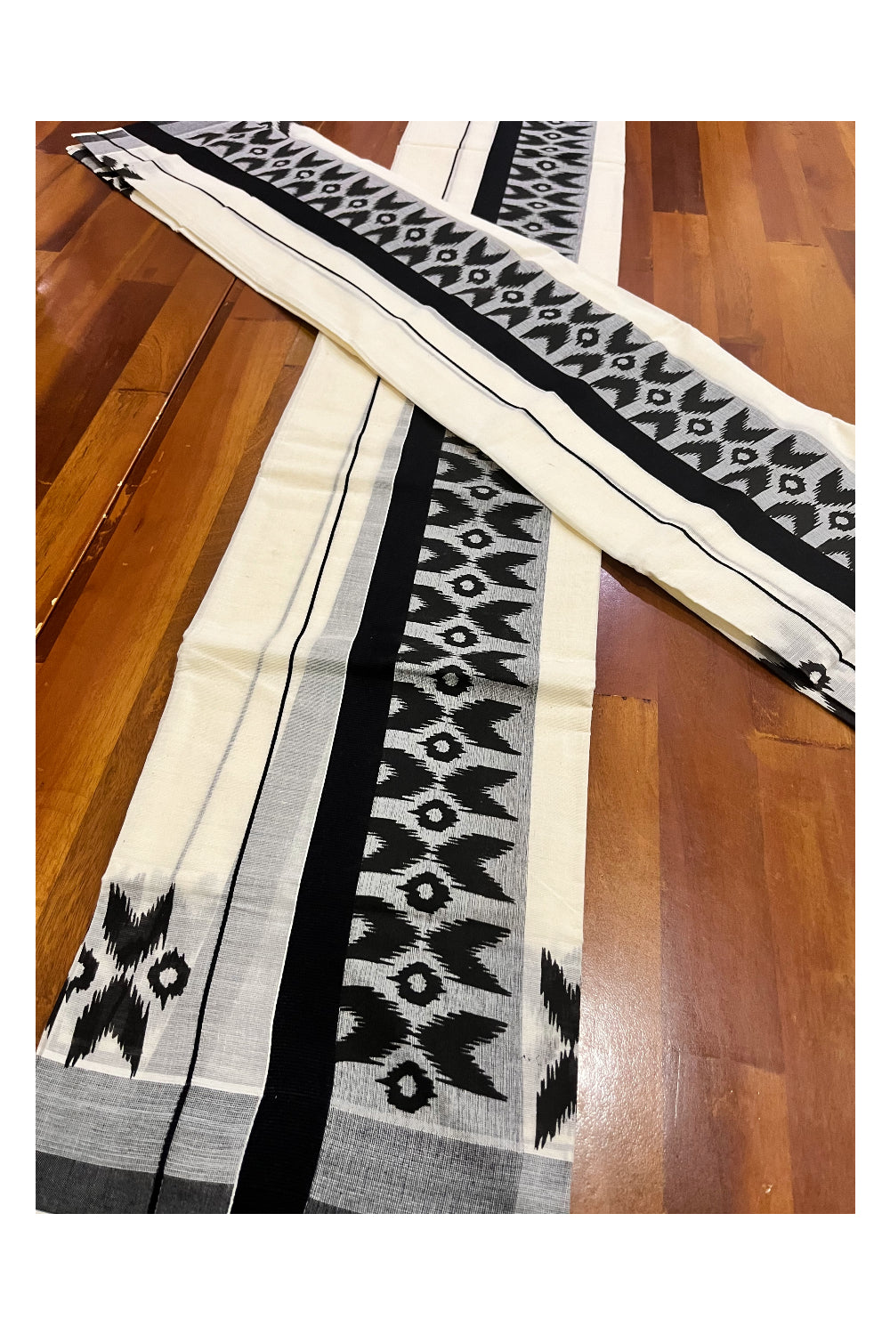 Kerala Cotton Kerala Single Set Mundu with Black Block Printed Border