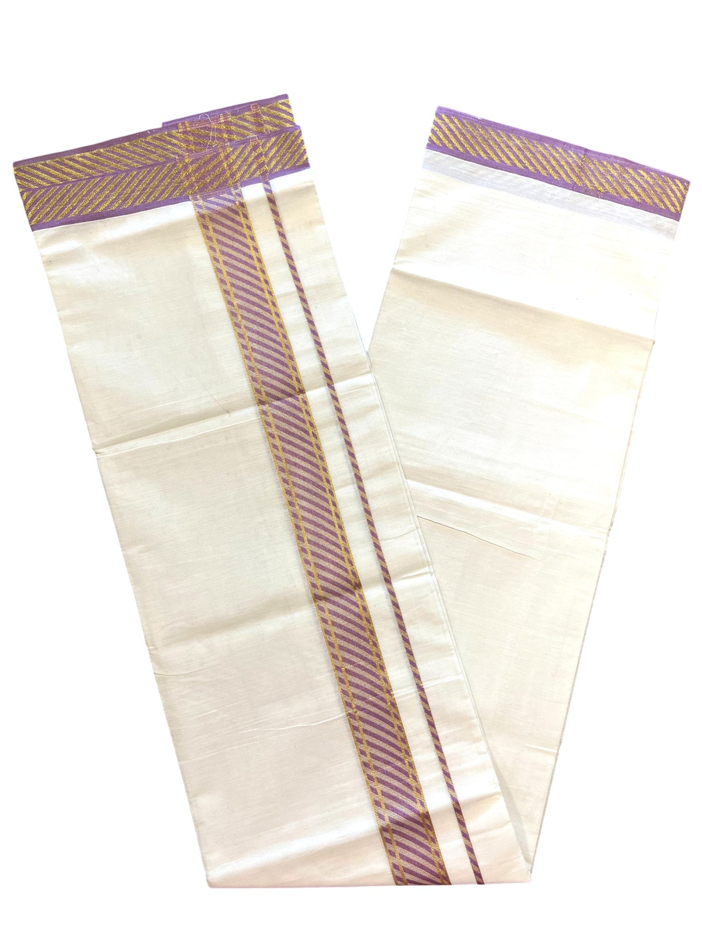 Southloom Off White Cotton Single Mundu with Ksavu and Kara Pink Border (South Indian Dhoti)