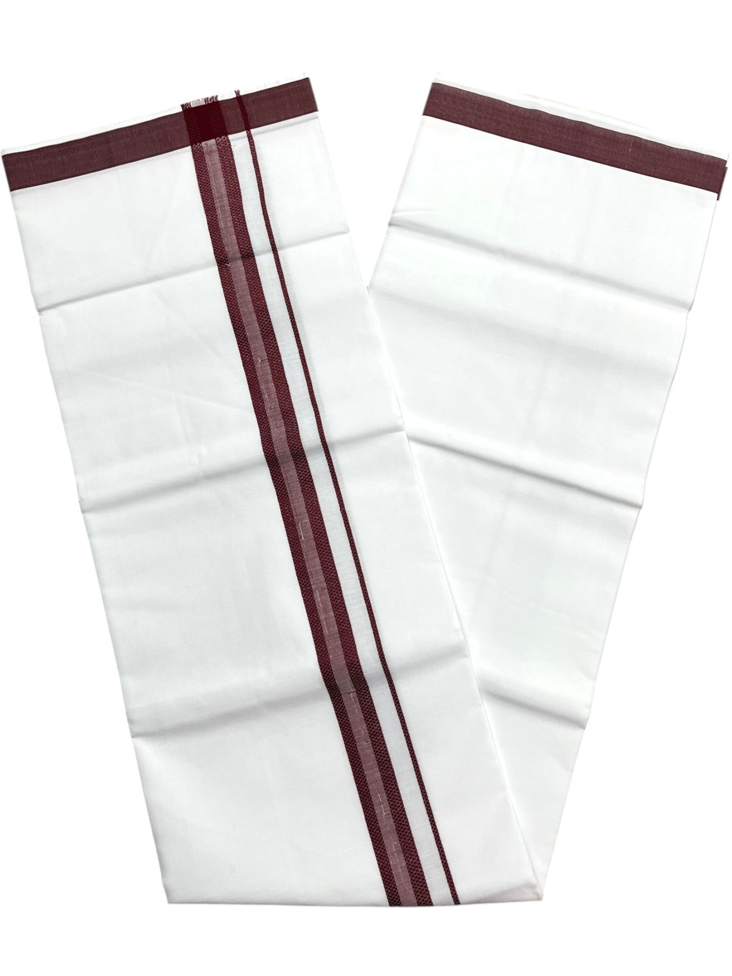 Southloom Pure White Cotton Mundu with Maroon Border (South Indian Kerala Dhoti)