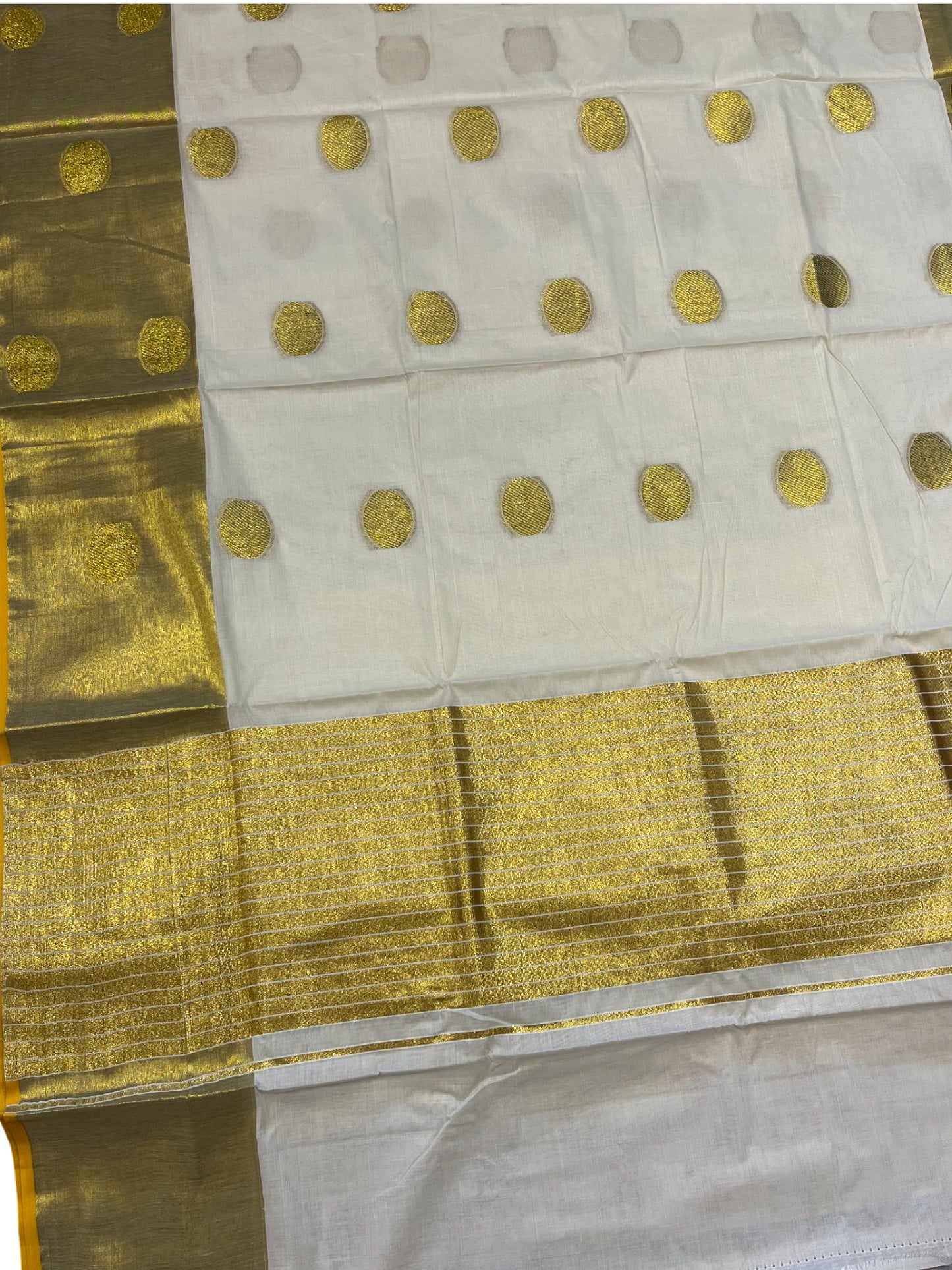 Southloom Cotton Kasavu Saree with Polka Woven Butta Works Across Body