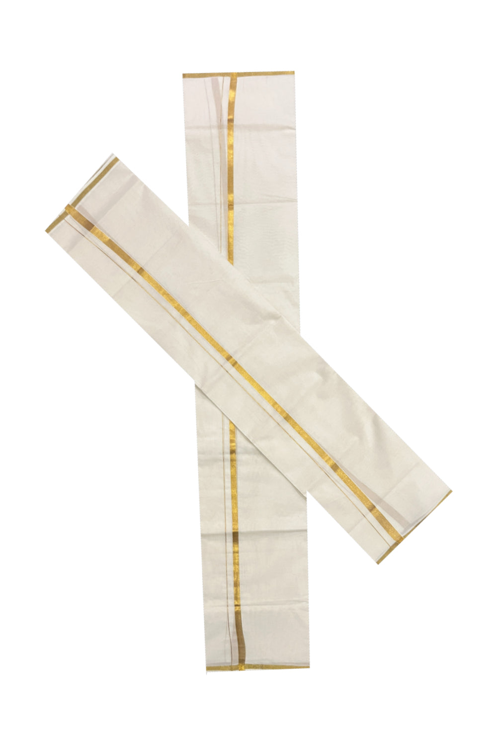 Pure Cotton Half Fine Kasavu Single Set Mundu (Mundum Neriyathum) with 0.5 inch Border 2.80 Mtrs