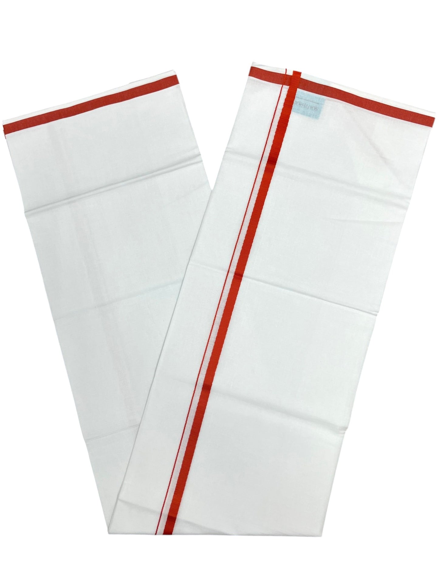 Southloom Pure White Cotton Single Mundu with Orange Border (South Indian Kerala Dhoti)
