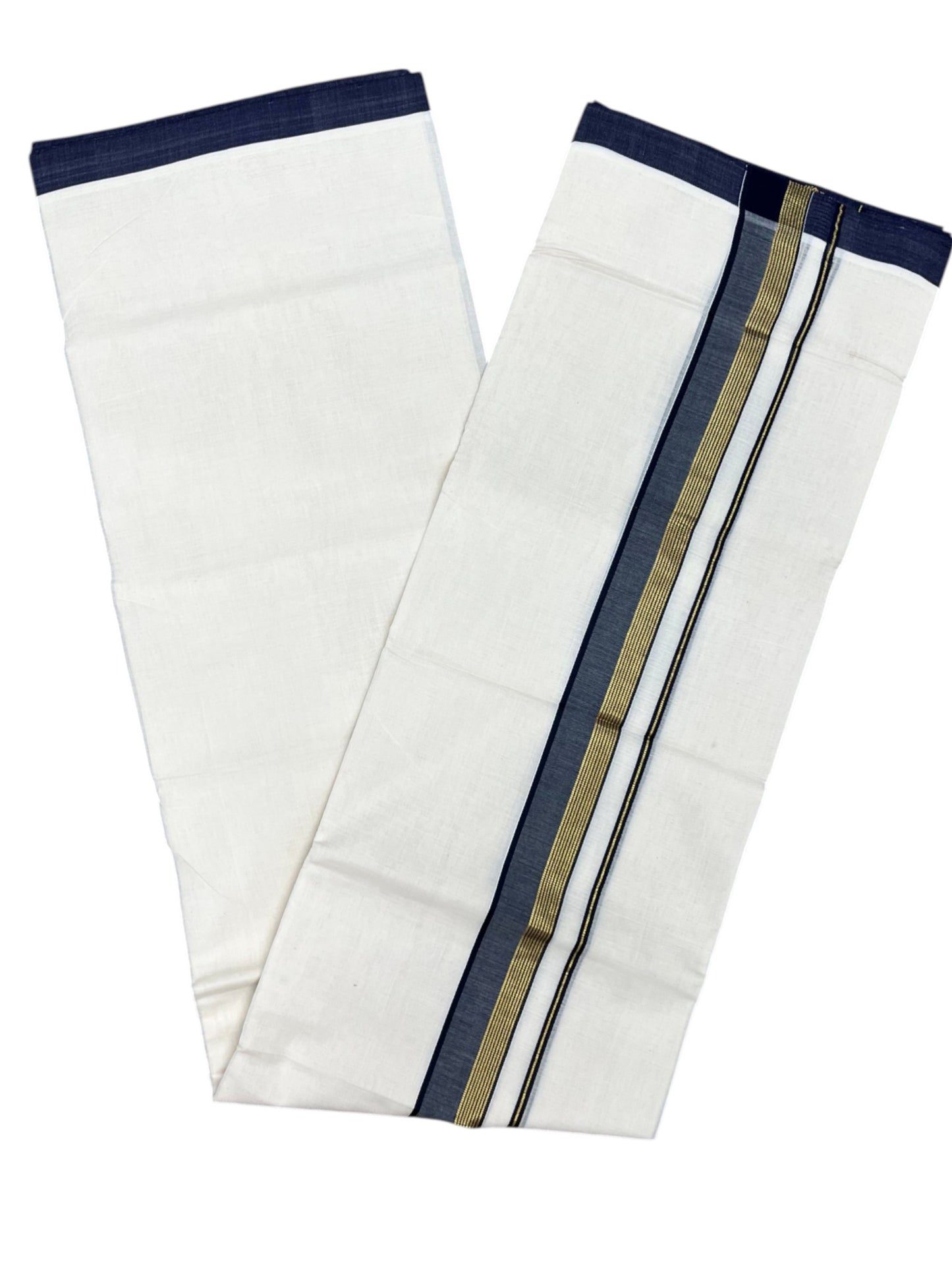 Southloom Premium Unakkupaavu Handloom Cotton Double Mundu with Gold Kasavu and Black Border