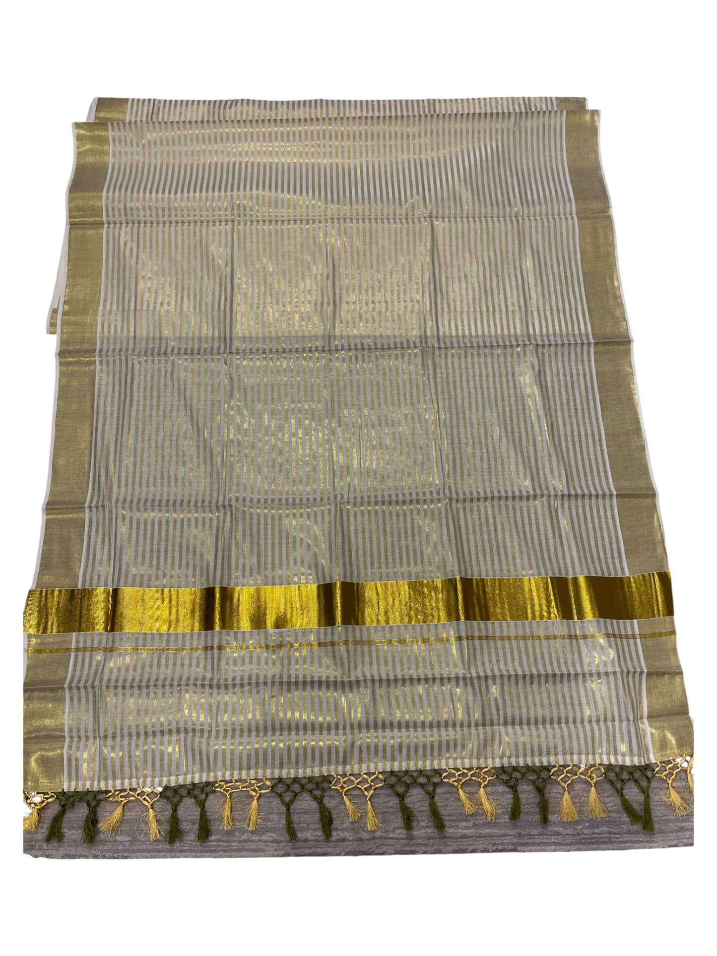 Southloom Kerala Cotton Kasavu Saree with Stripes on Body
