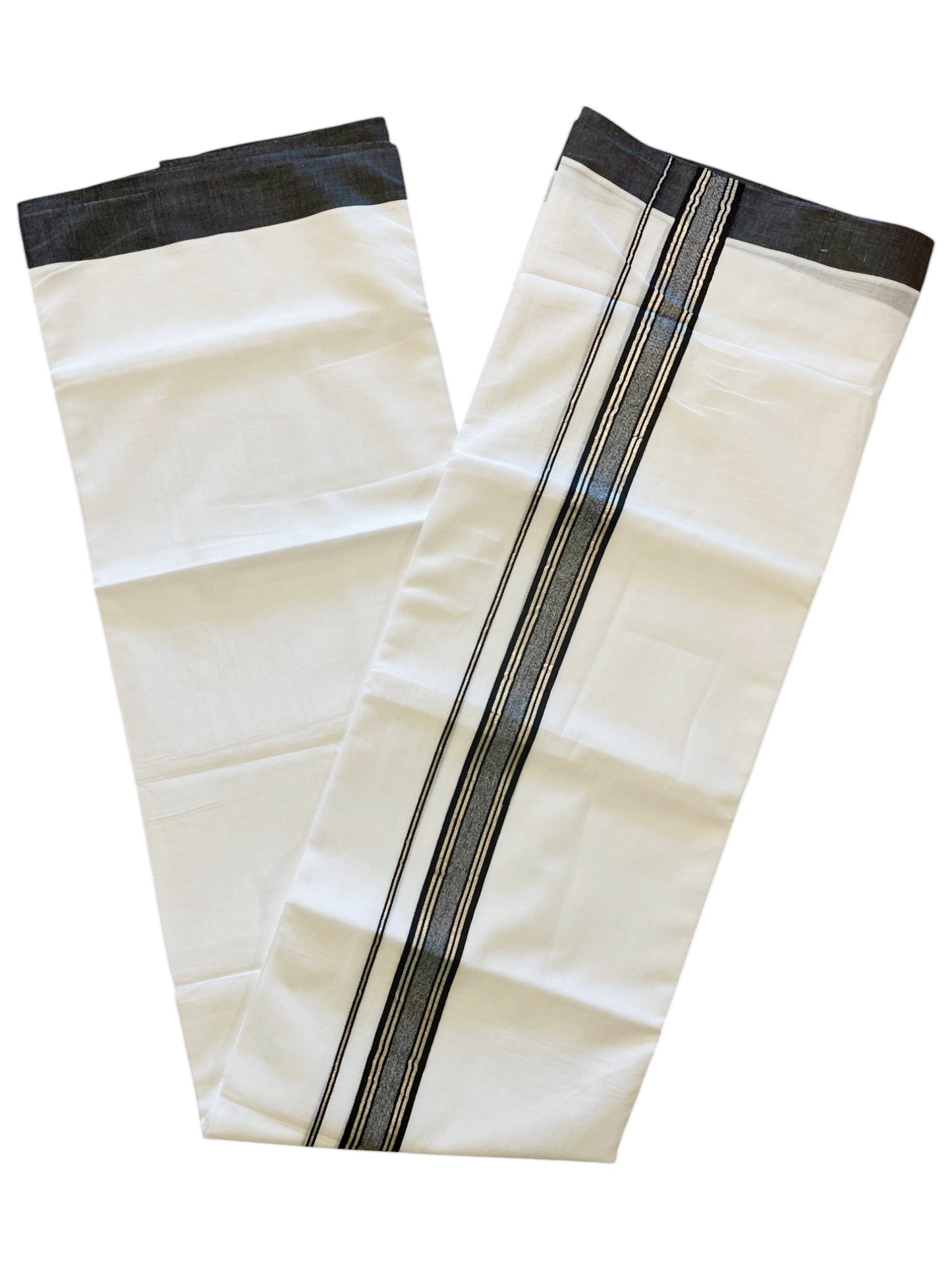 Pure White Cotton Double Mundu with Black Border (South Indian Dhoti)