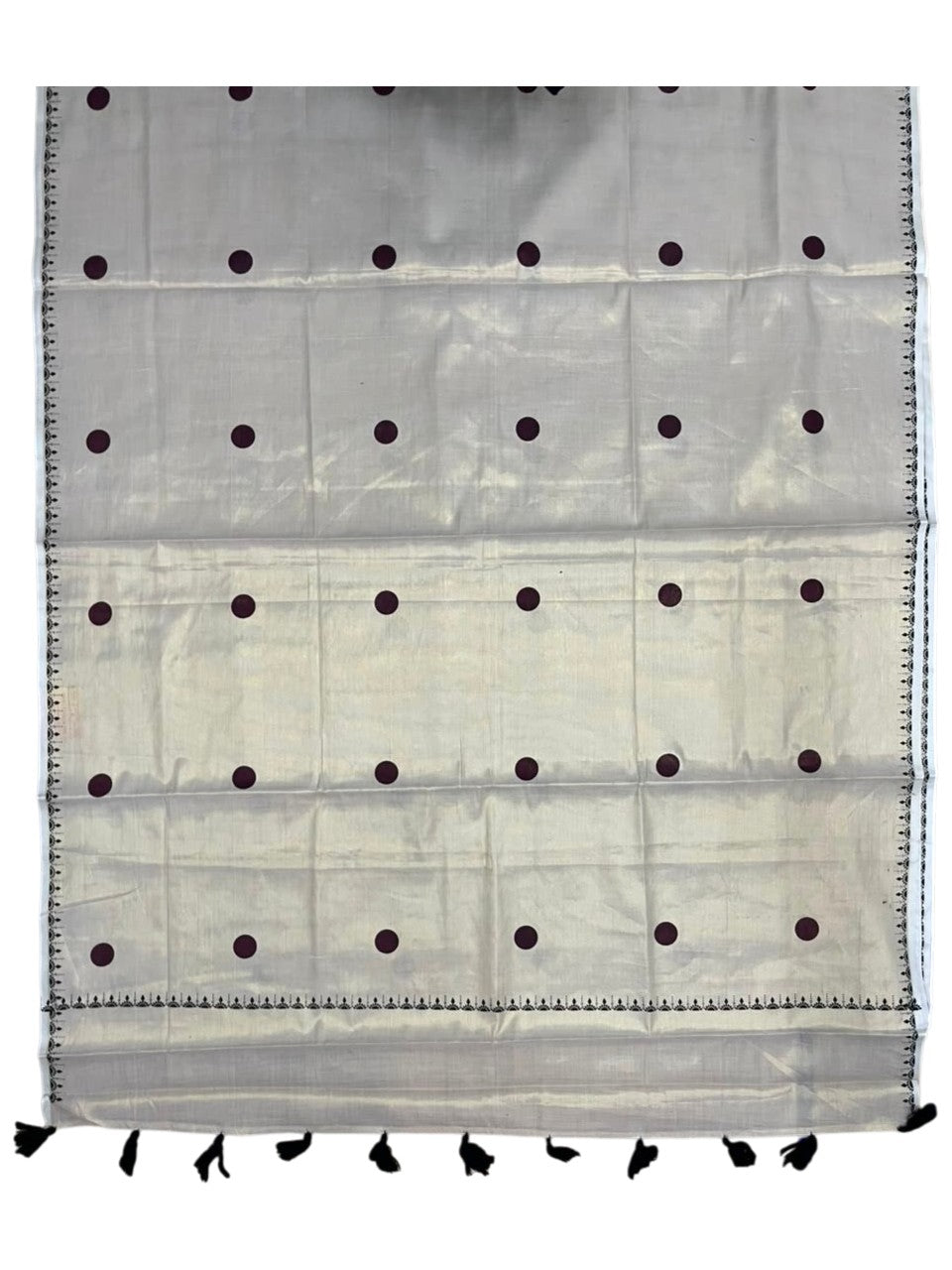Southloom Kerala Tissue Kasavu Plain Saree with Brown Polka Dots On Body SL537