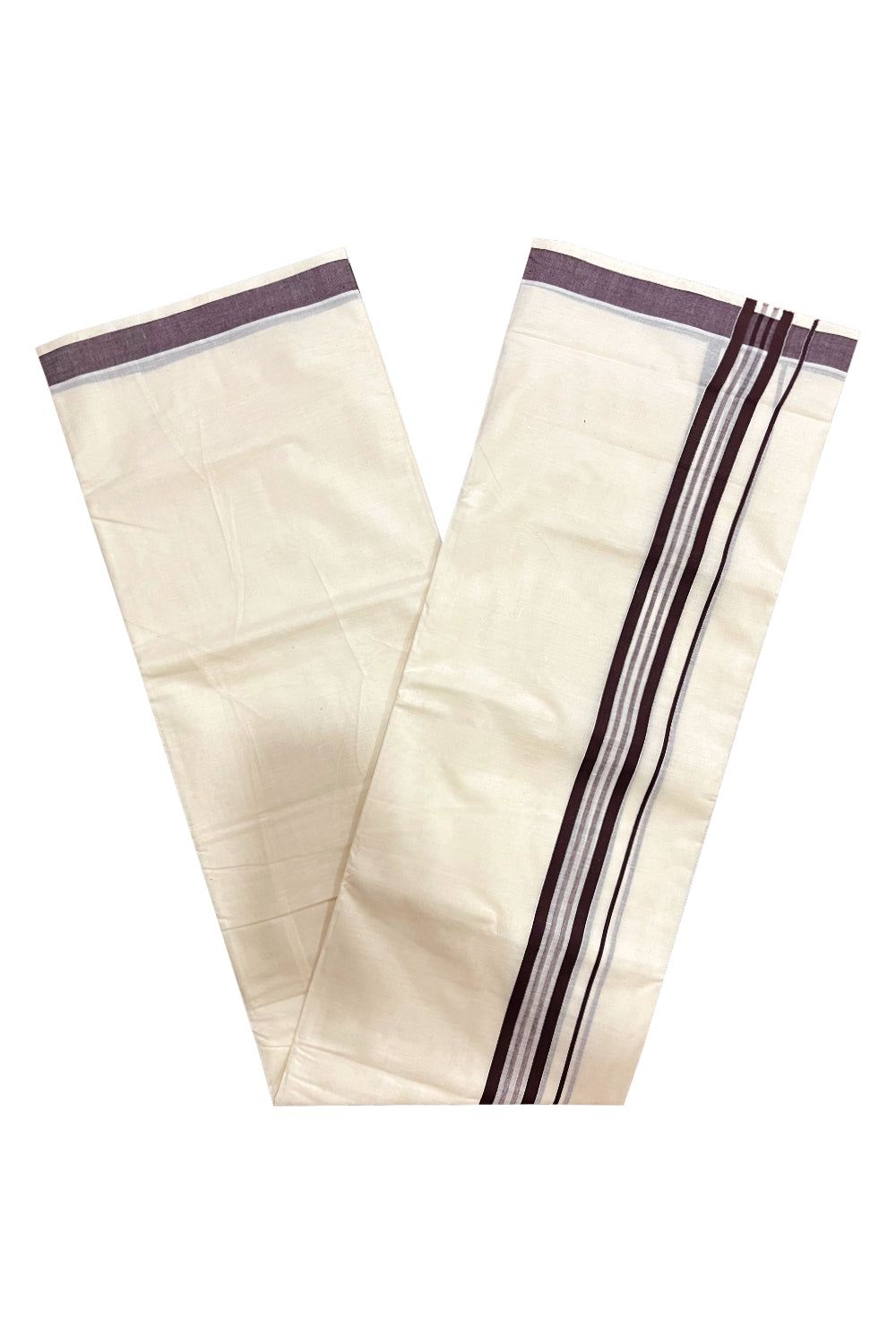 Kerala Cotton Double Mundu with Brown Line Border (Onam Mundu 2023)