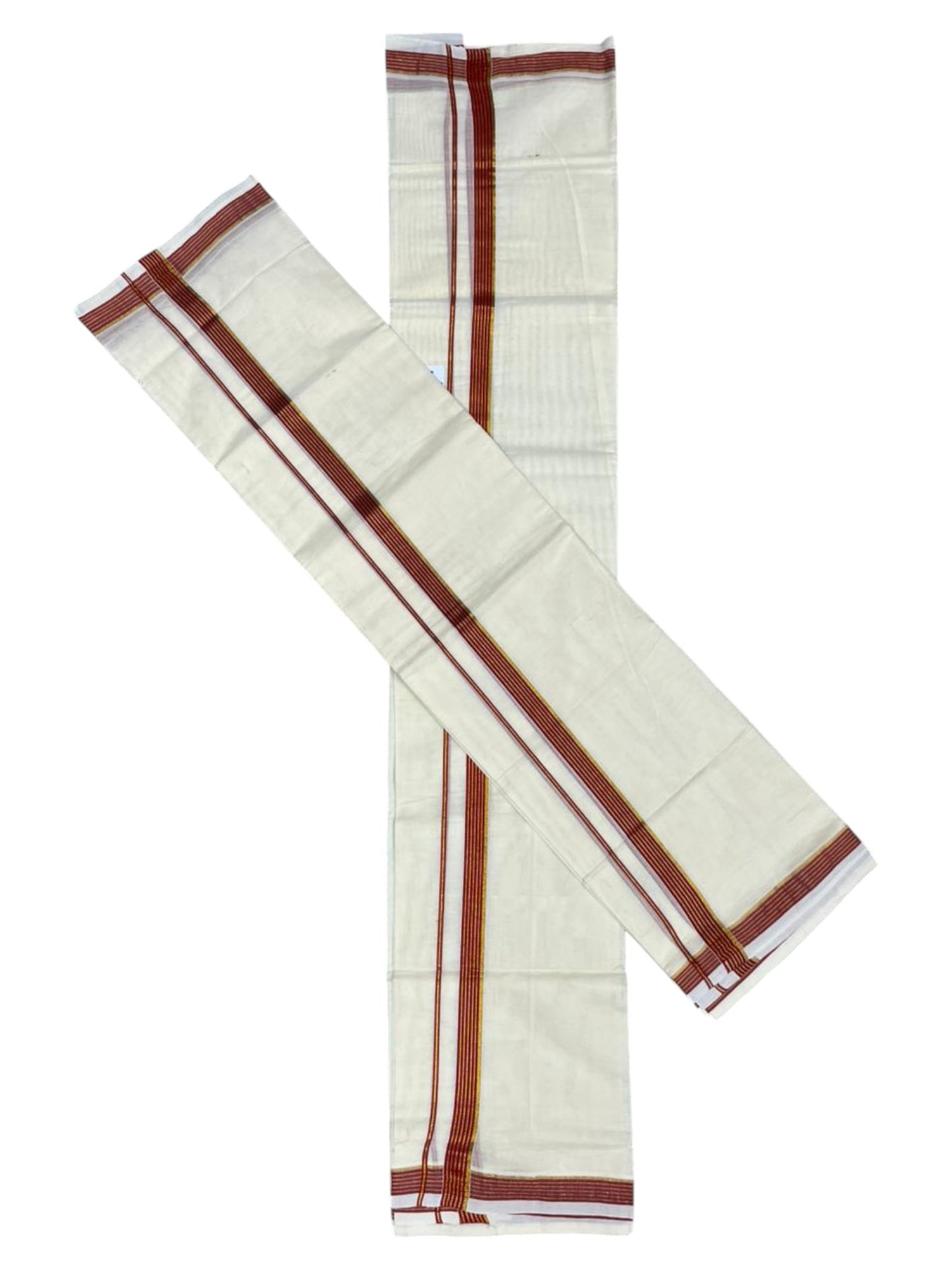 Pure Cotton Kerala Single Set Mundu (Mundum Neriyathum) with Red Kasavu Border in 2.80 Mtrs