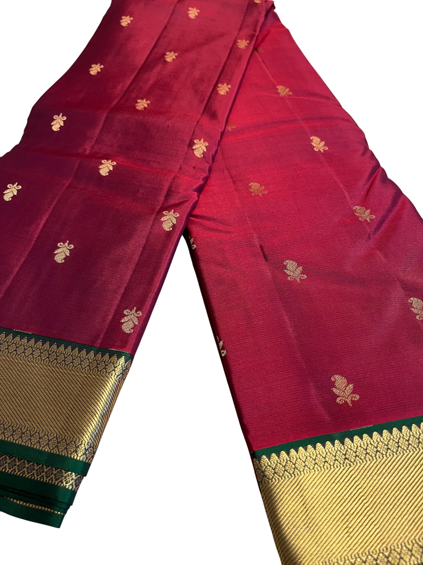 Southloom Pure Handloom Bridal Kanchipuram Silk Saree with Korvai Work (Maroon & Green)