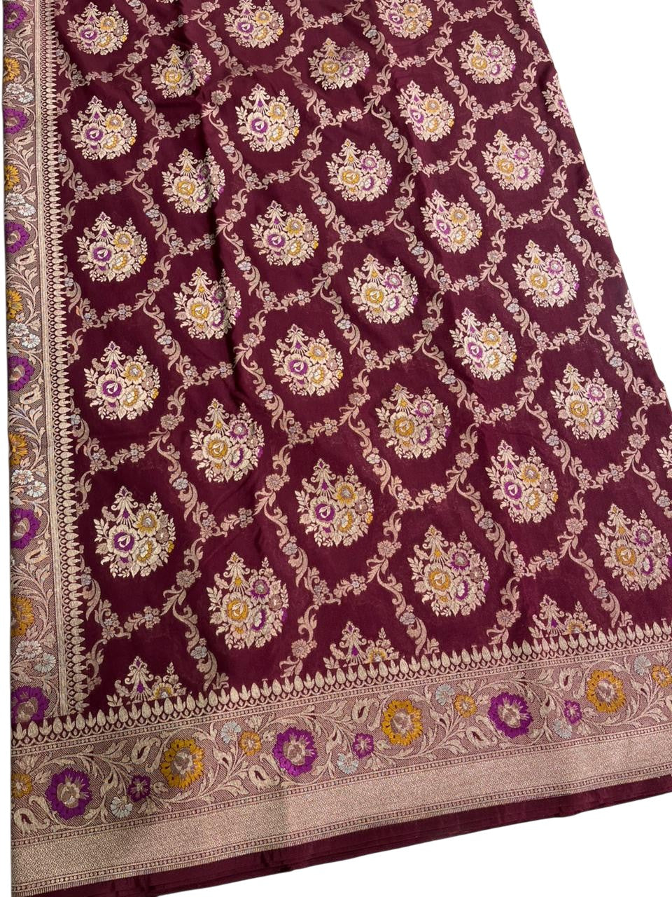 Southloom Pure Banarasi Silk Saree with Woven Work on Body and Borders (Purple)