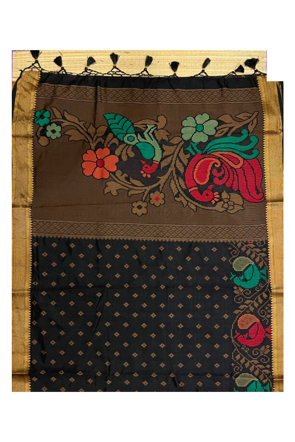 Southloom Semi Silk Black Designer Saree with Zari Woven Border