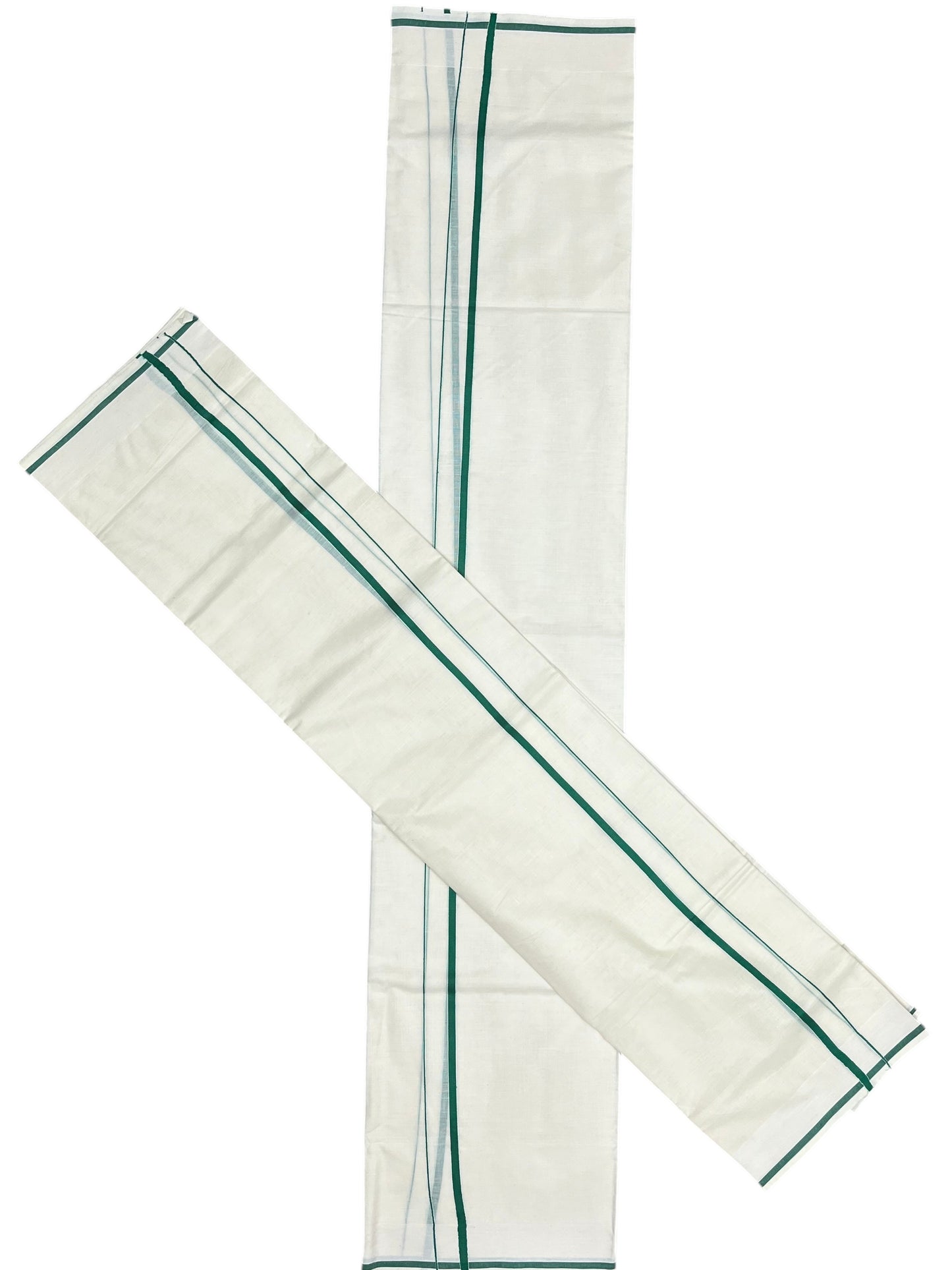 Kerala Cotton Mundum Neriyathum Single (Set Mundu) with Green Puliyilakkara
