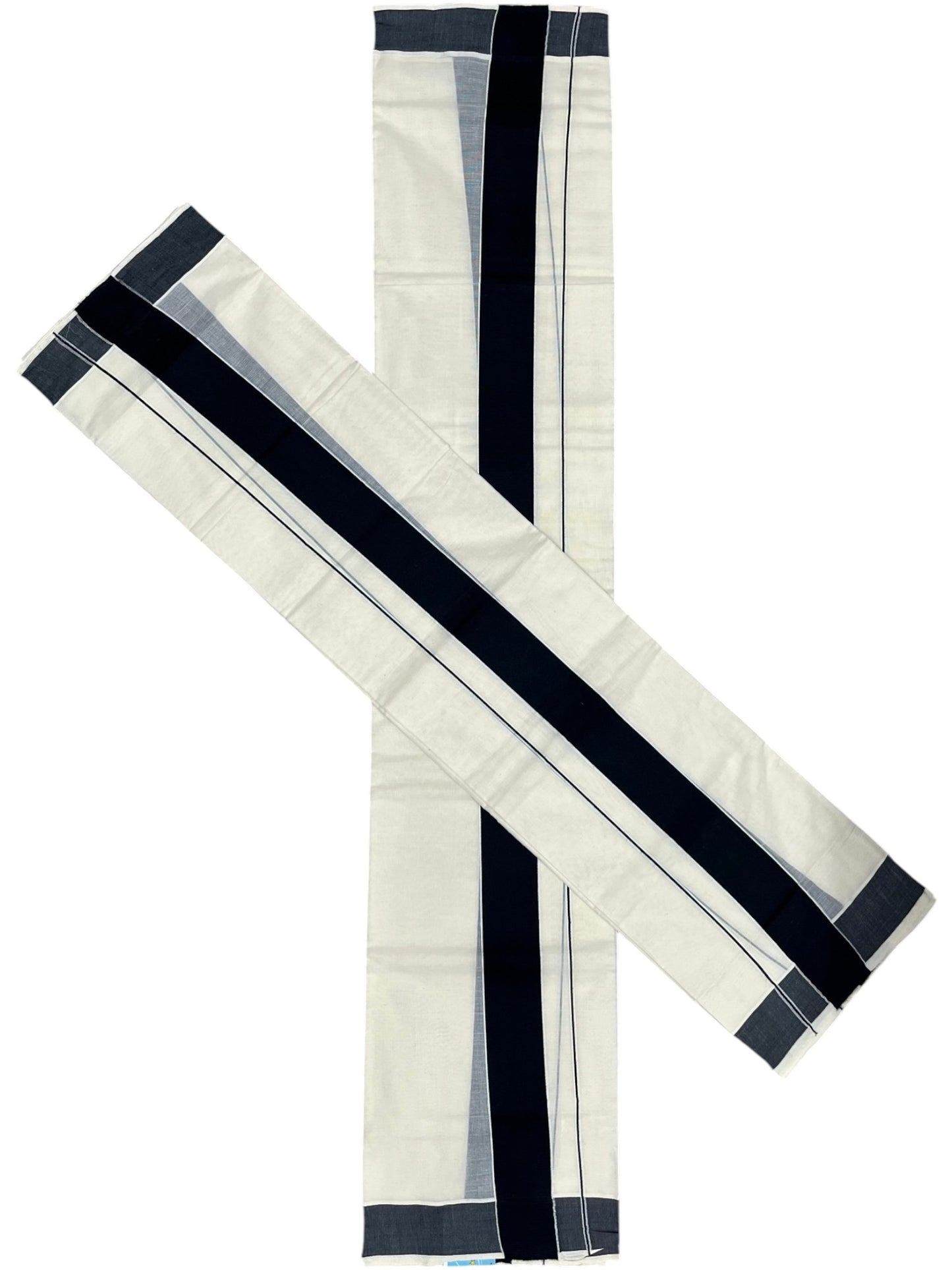 Southloom Kerala Cotton Mundum Neriyathum Single (Set Mundu) with Black Border 2.80 Mtrs