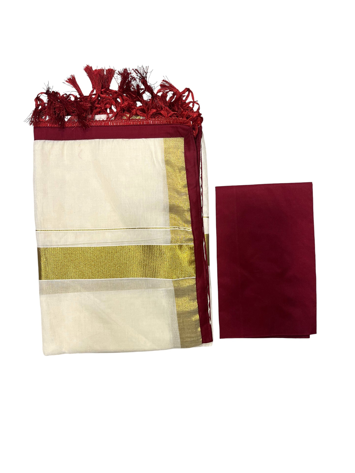 Southloom Semi Stitched Cotton Dhavani Set with Pavada and Maroon Blouse Piece