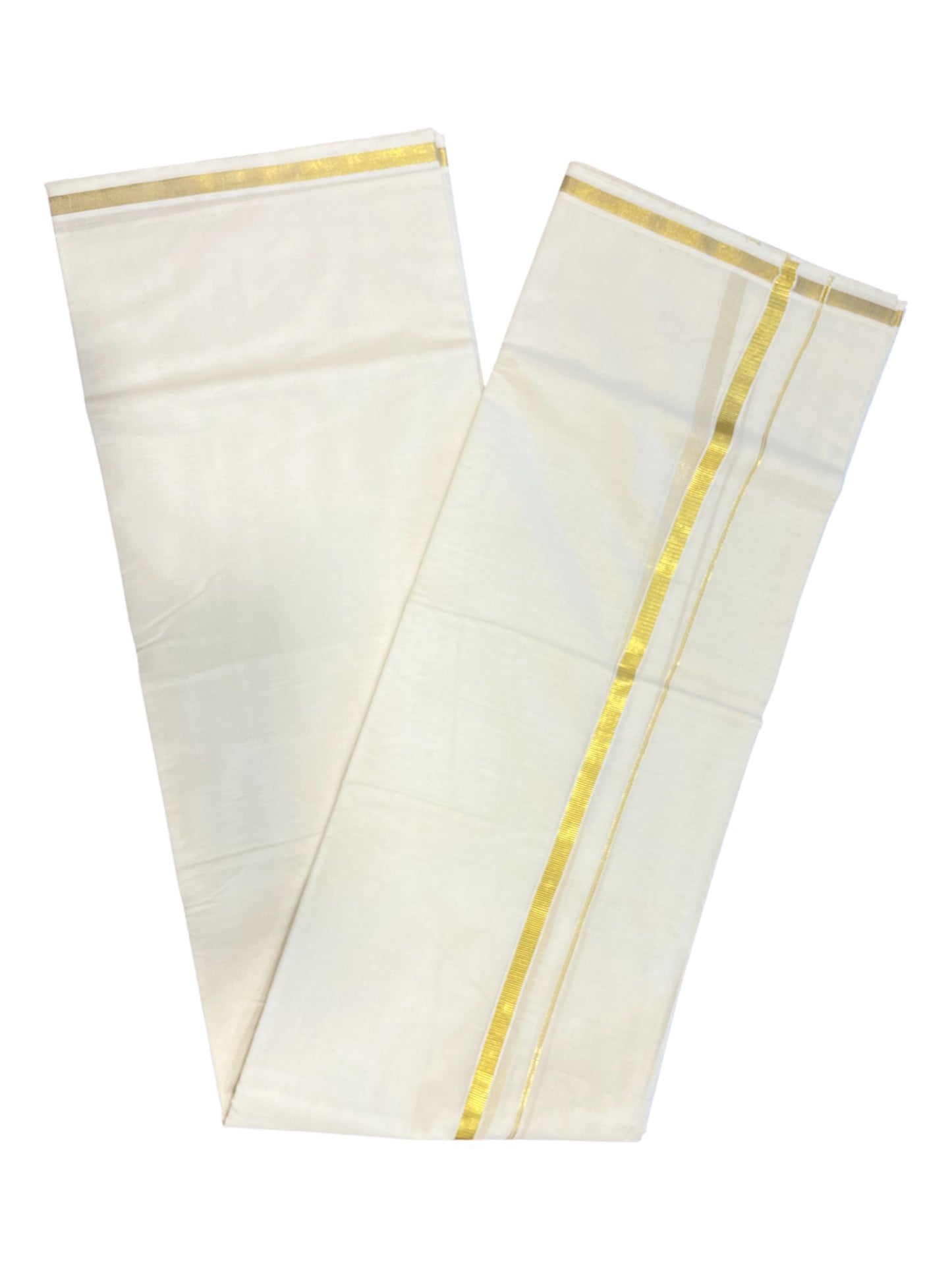 Southloom Pure Cotton Mundu with Gold Kasavu (South Indian Kerala Dhoti)