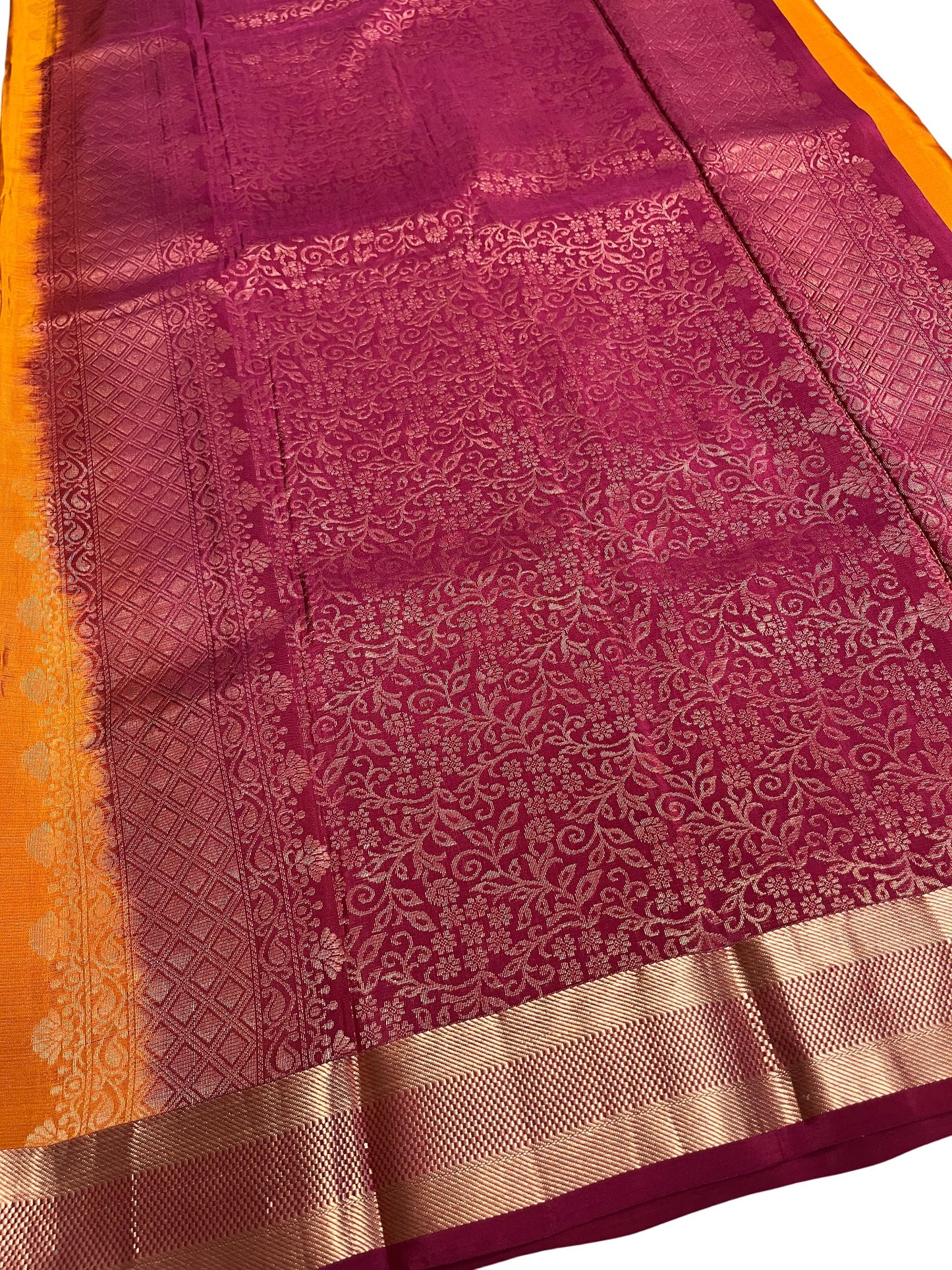 Southloom Pure Handloom Kanchipuram Silk Saree with Butta Work (Orange & Magenta)