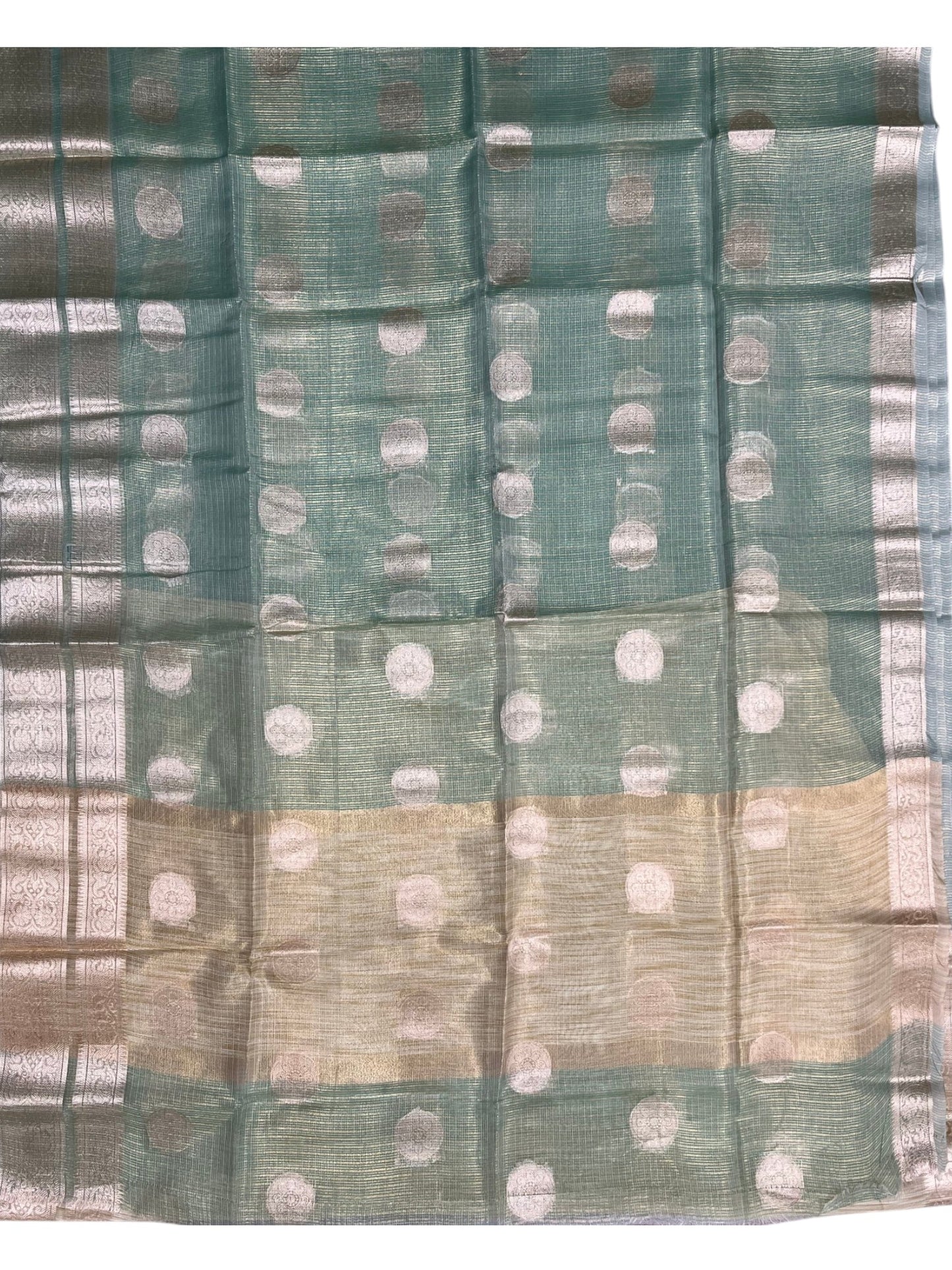 Southloom Tissue Silk Saree with Woven Work on Body and Borders Green