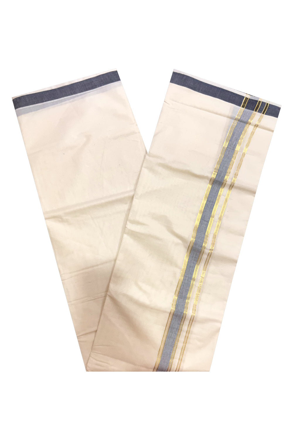 Kerala Cotton Double Mundu with Black and Kasavu Border (Onam Mundu 2023)