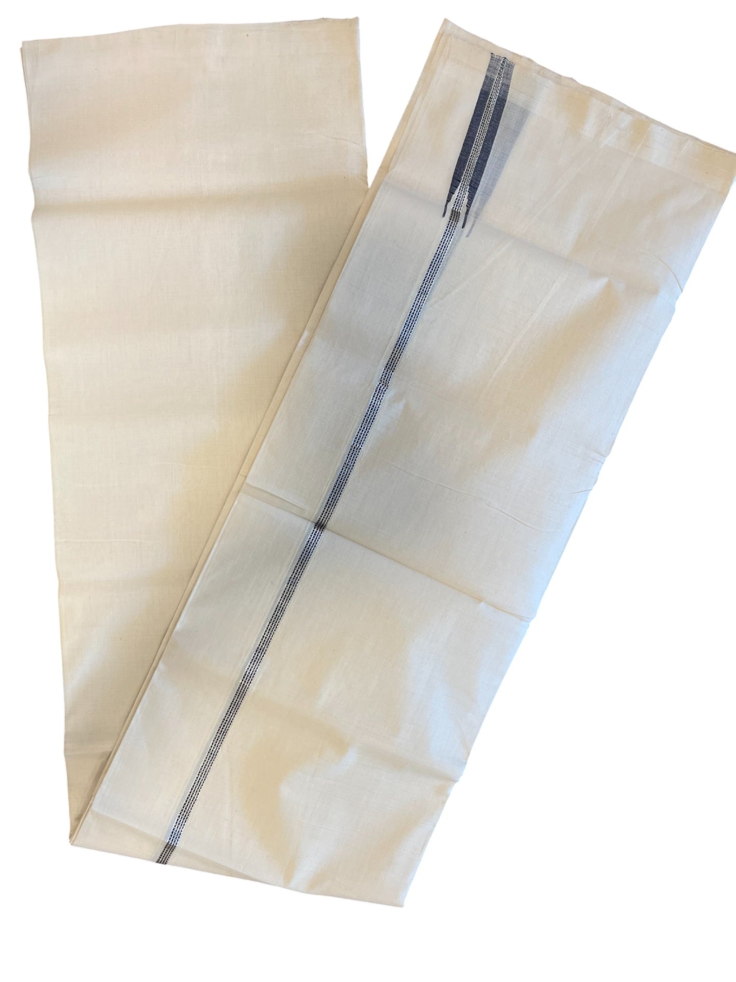 Southloom Premium Handloom Cotton Double Mundu with Silver and Blue Border