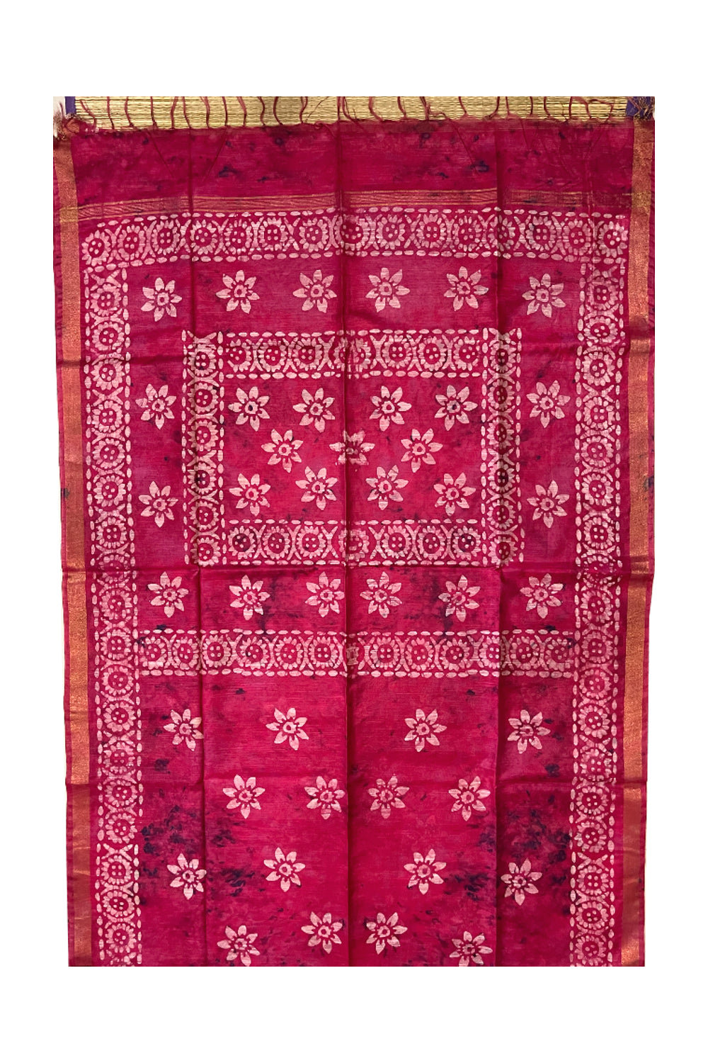 Southloom Cotton Magenta Saree with Baswara Prints on Body and Pallu