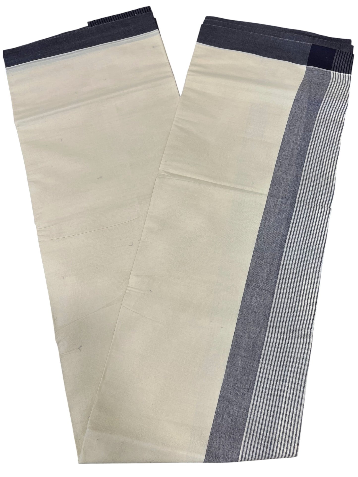 Southloom Kerala Pure Cotton Double Mundu with Grey Lines Border (South Indian Dhoti)