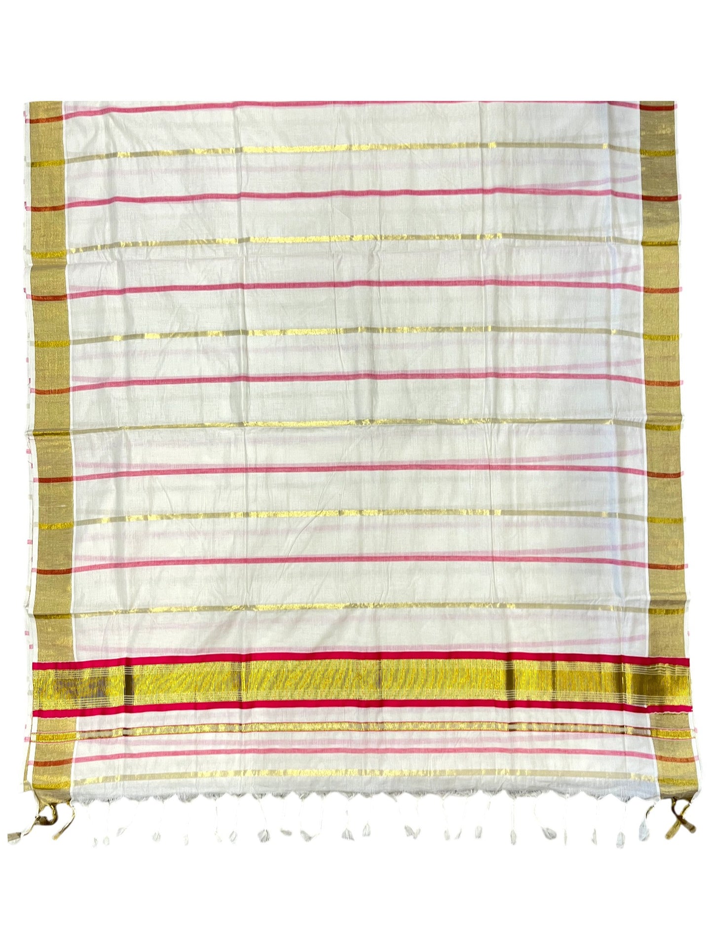 Southloom Kerala Cotton Kasavu Saree with Gold And Pink Lines on Body