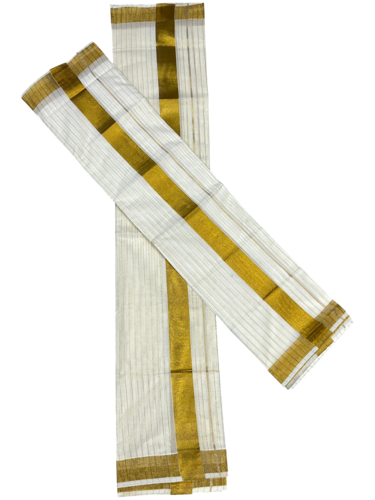 Southloom Pure Cotton Kerala Kasavu Set Mundu (Mundum Neriyathum) Kasavu Border and Lines on Body in 2.80 mtrs SL338