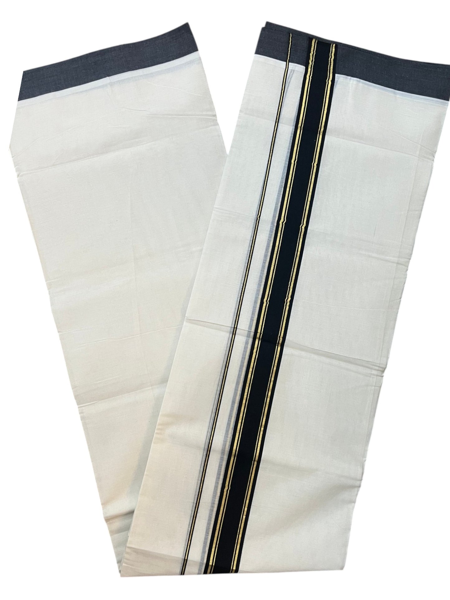 Southloom Pure Cotton Mundu with Golden Lines and Black Border (South Indian Kerala Dhoti)