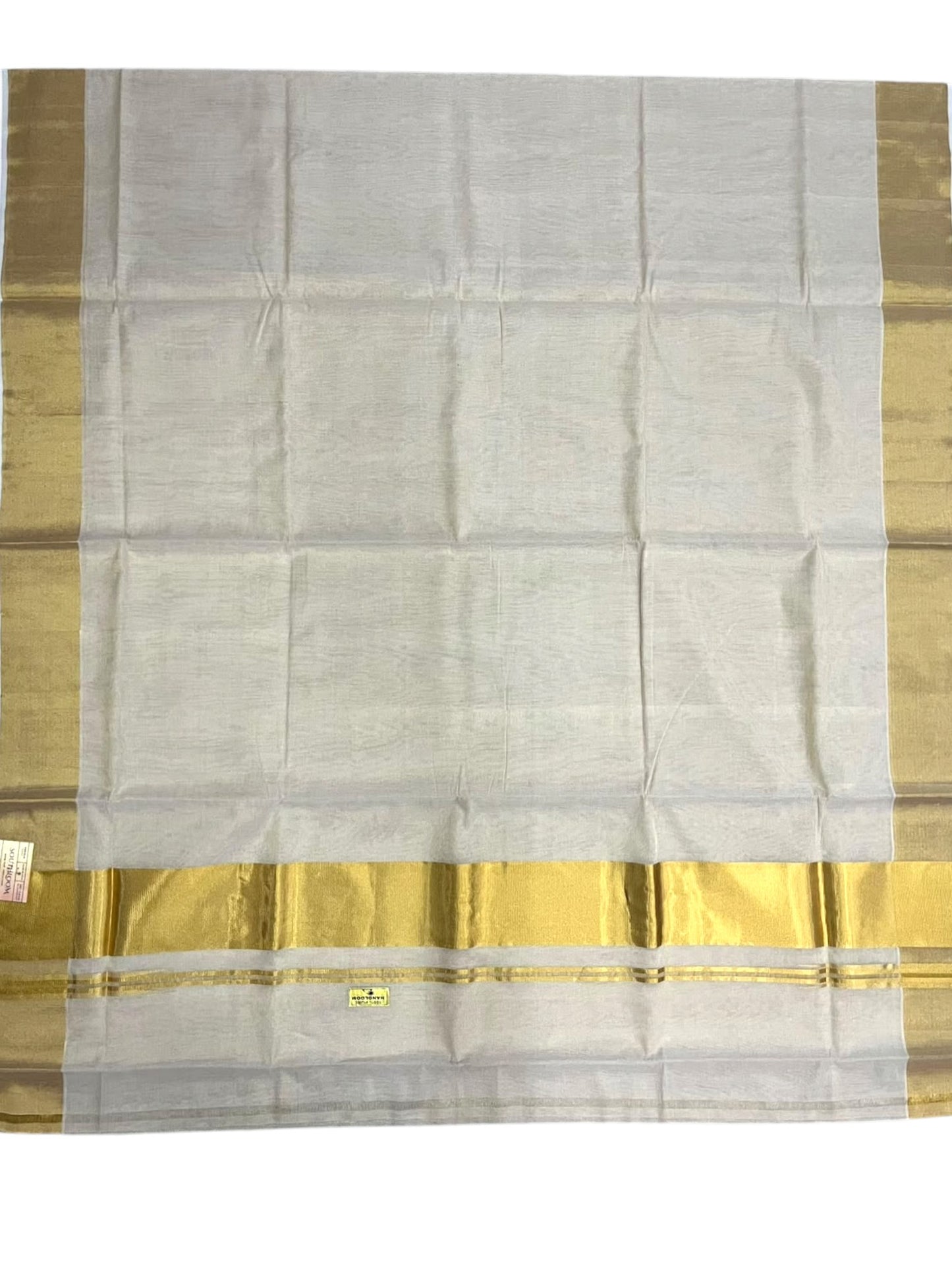 Southloom Super Premium Balaramapuram Handloom Tissue Saree Chutti Kara with Gold Kasavu and Gold Border In 4 Inch