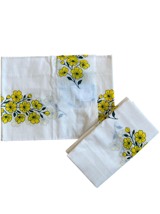 Southloom Pure Cotton Kerala Single Set Mundu (Mundum Neriyathum) with Kanikonna Print 2.80 Mtrs SL285