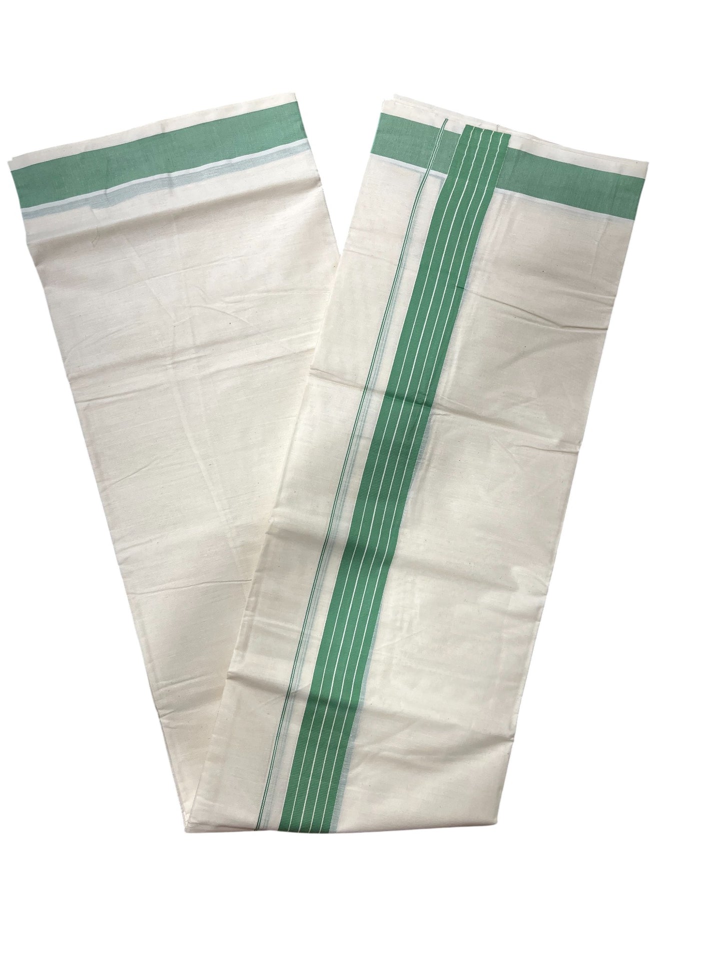 Southloom Kerala Pure Cotton Double Mundu with Green Border (South Indian Dhoti)