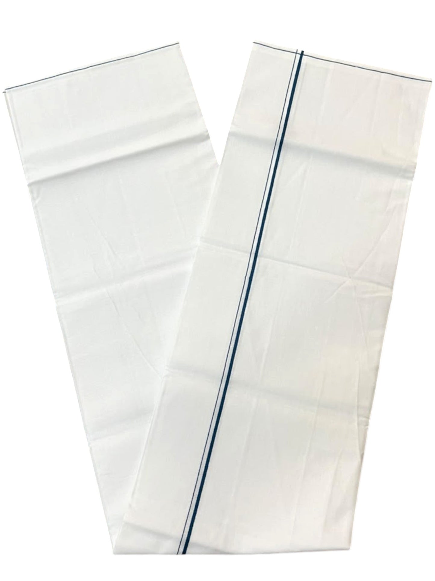 Southloom Pure White Cotton Single Mundu with Peacock Green Border (South Indian Kerala Dhoti)